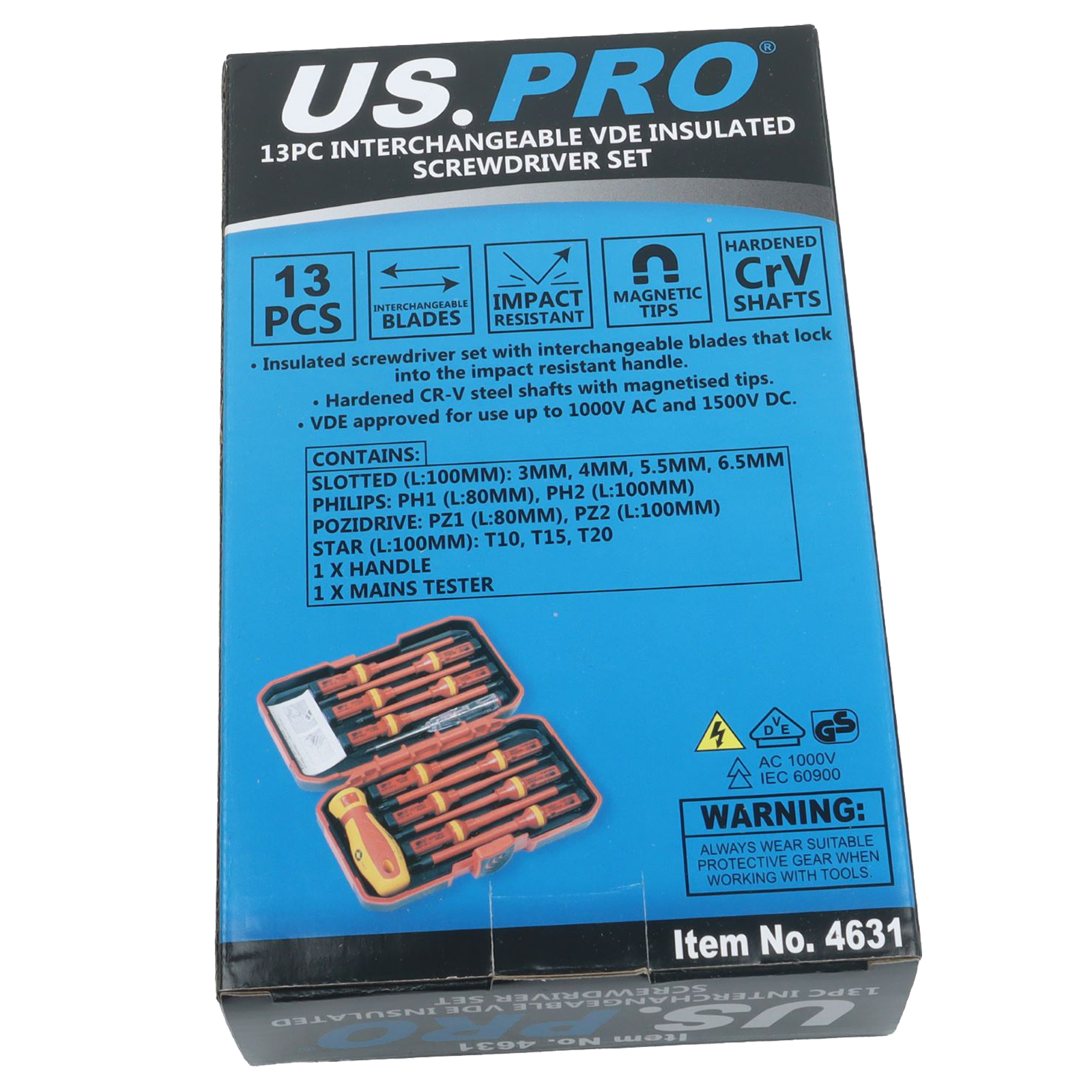 US PRO 13PC INTERCHANGEABLE VDE INSULATED SCREWDRIVER SET
