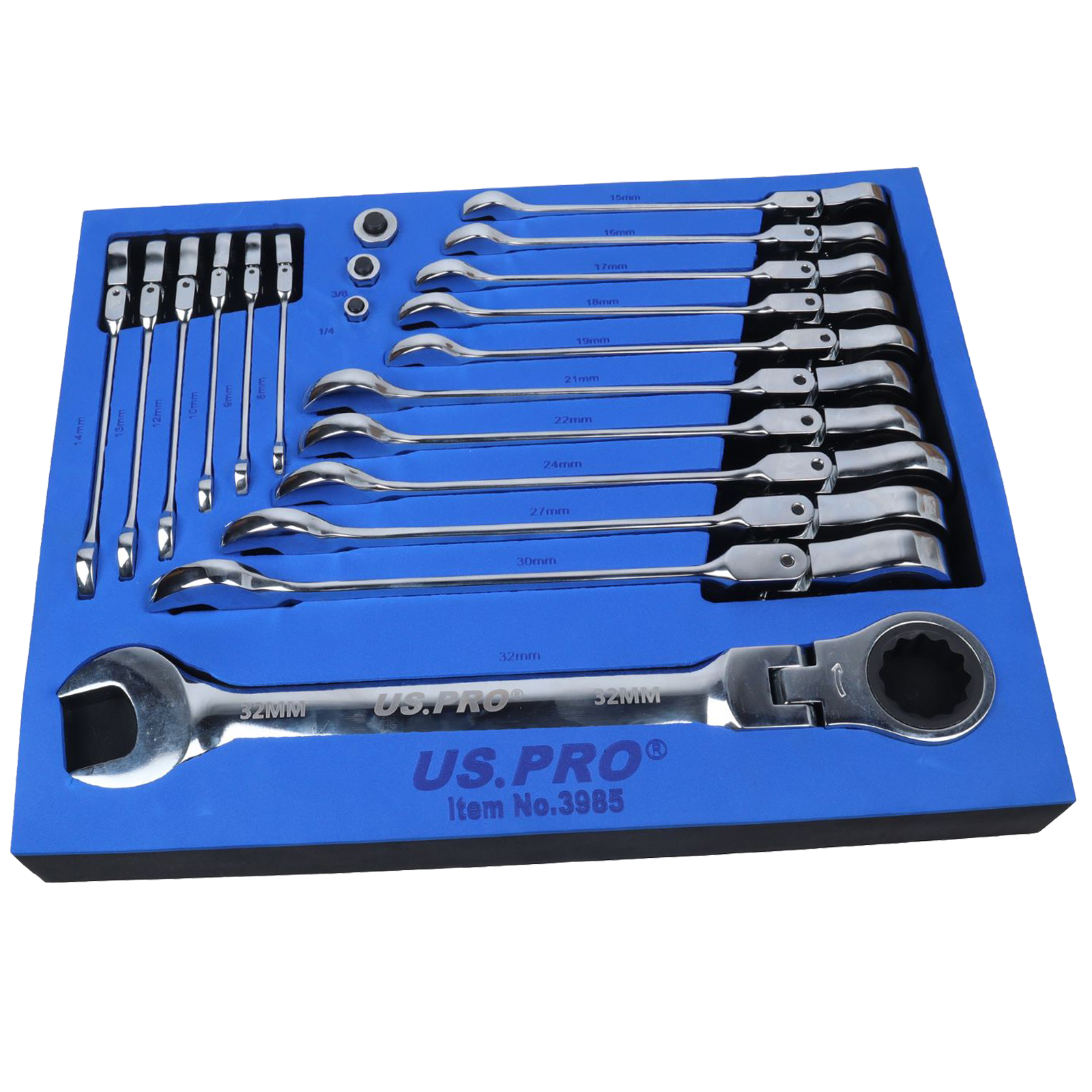 US Pro 20 Piece Metric Flexi Gear Ratchet Combination Wrench Set  3985