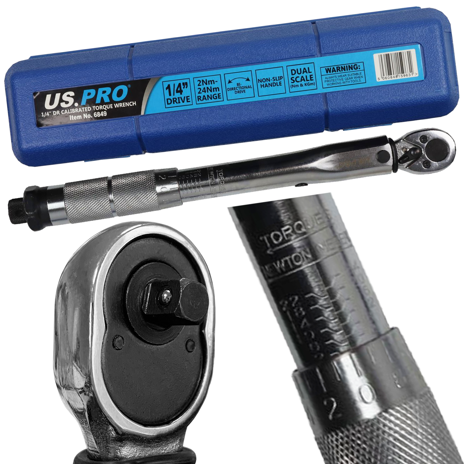 US Pro 1/4" Drive Calibrated Torque Wrench 2 - 24 Nm  6849