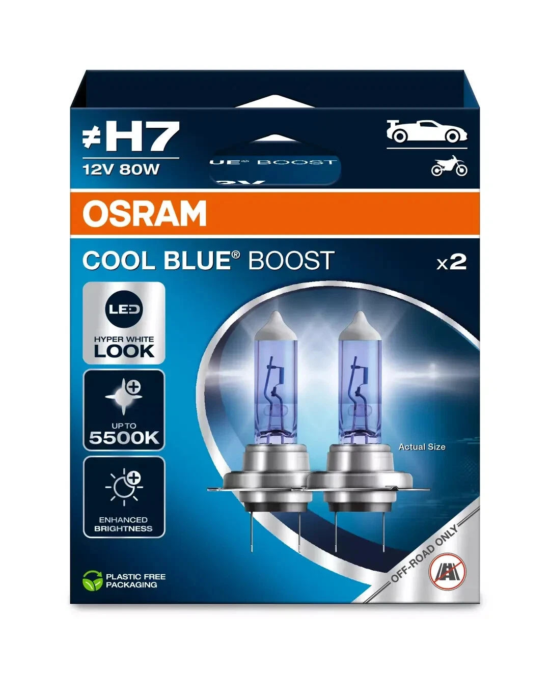 OSRAM H7 Cool Blue Boost 5500K Hyper White Look Head Light Bulbs ( Twin Pack )  62210CBB - 2HB