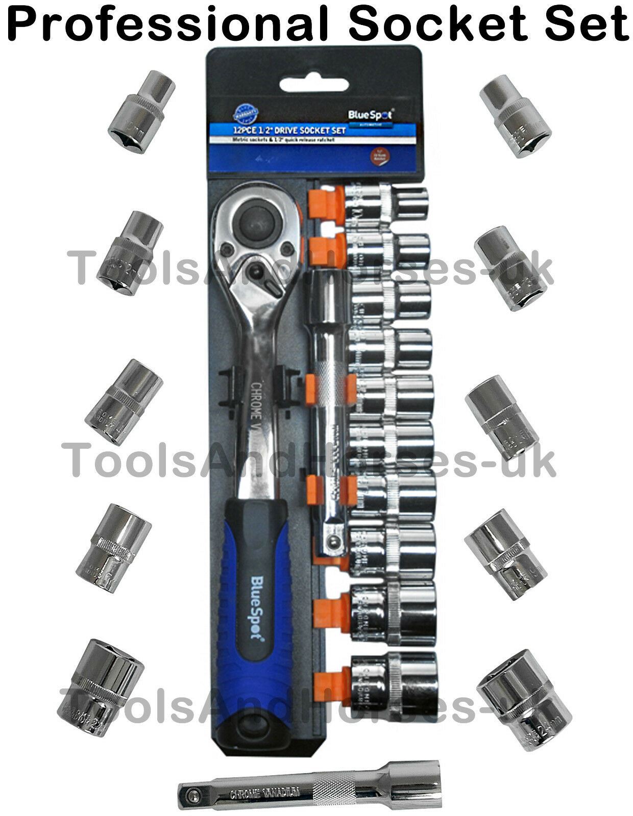 BLUESPOT 12PCS 1/2" DRIVE 6 POINT SOCKET SET 10MM - 24MM