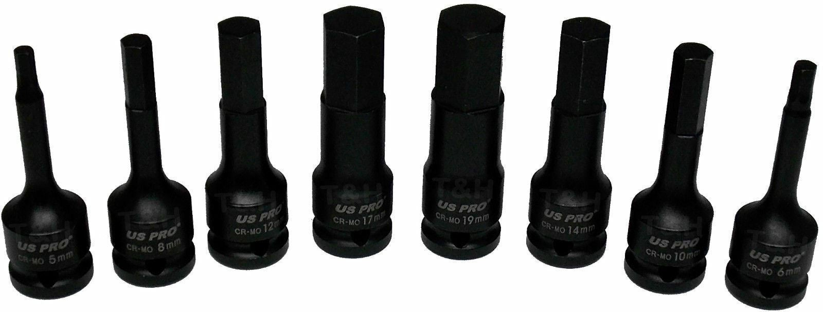 US PRO 8PCS 1/2" DRIVE IMPACT HEX BIT SOCKET SET H5 - H19