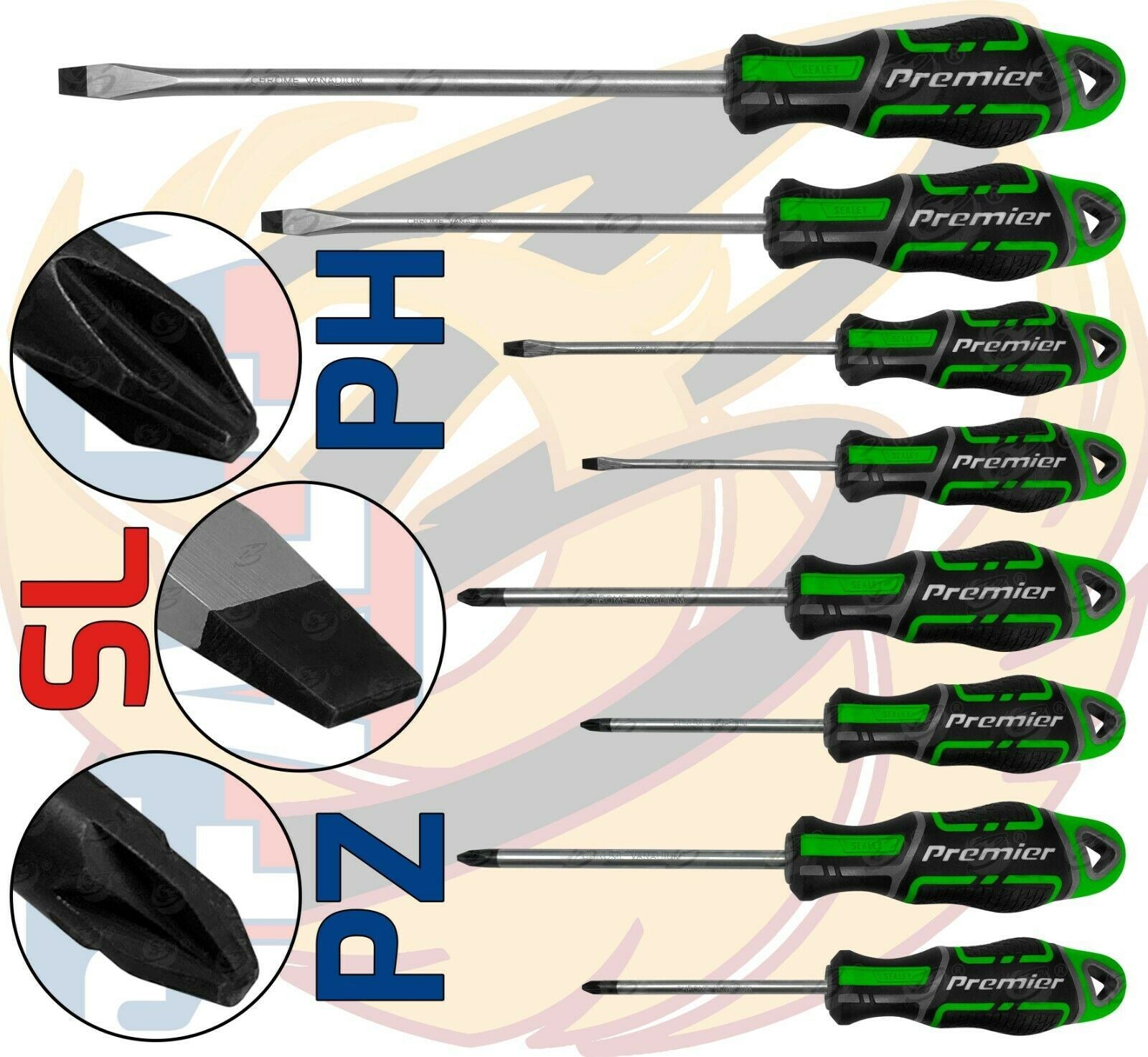 SEALEY 8PCS MAGNETIC SCREWDRIVER SET ( SLOTTED - PHILLIPS - POZIRDRIVE )