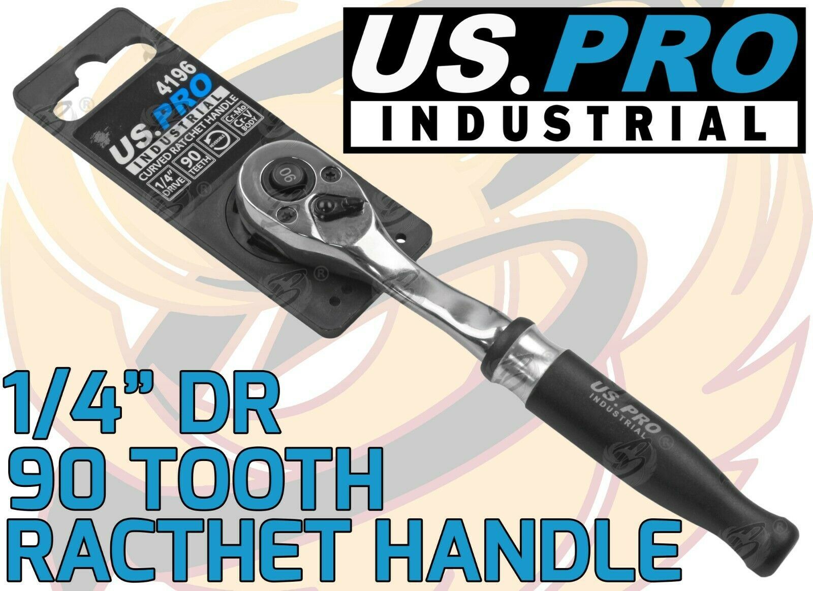 US PRO INDUSTRIAL 1/4" DRIVE 90 TOOTH CURVED RATCHET HANDLE