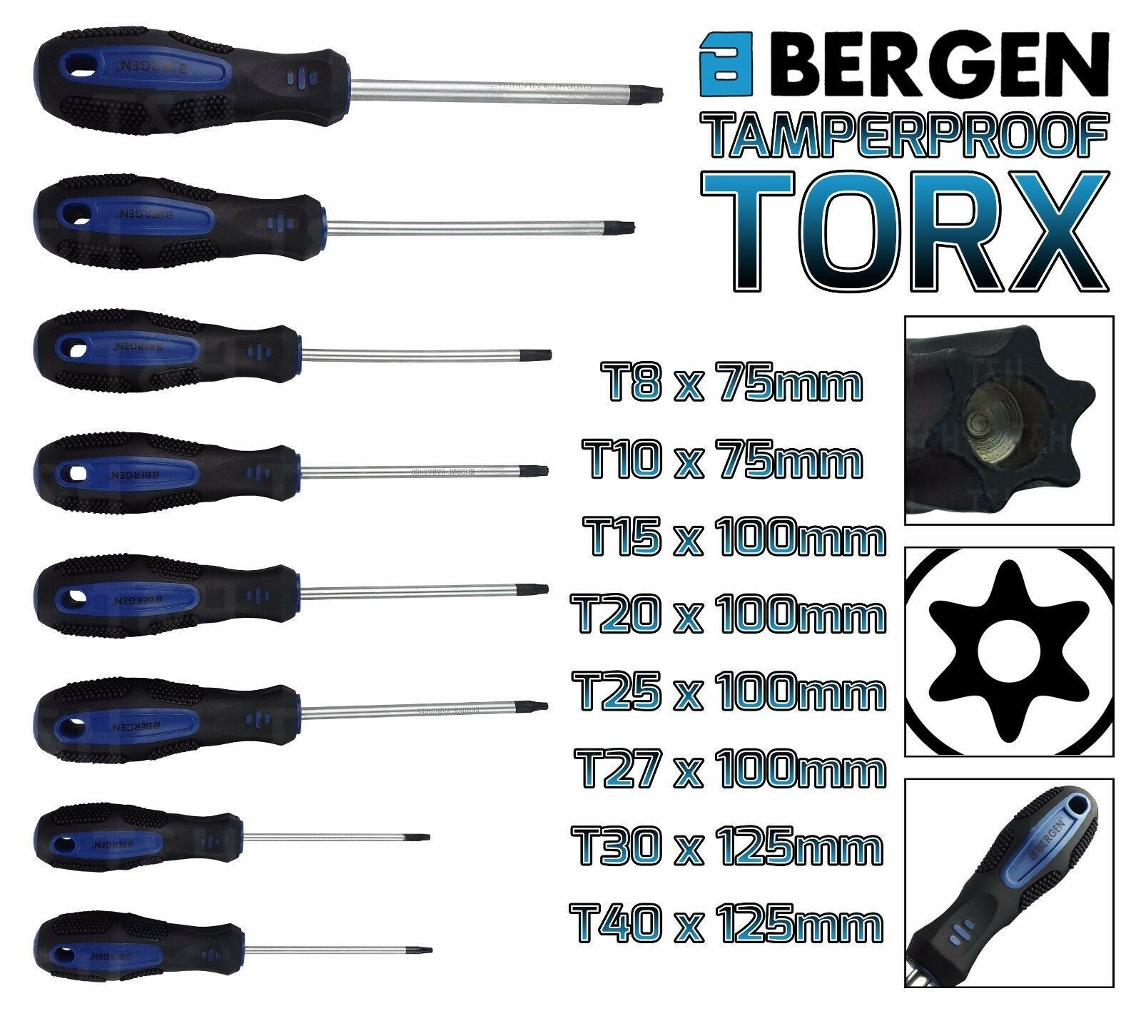 US PRO 8PCS MAGNETIC TAMPERPROOF TORX SCREWDRIVERS T8 - T40
