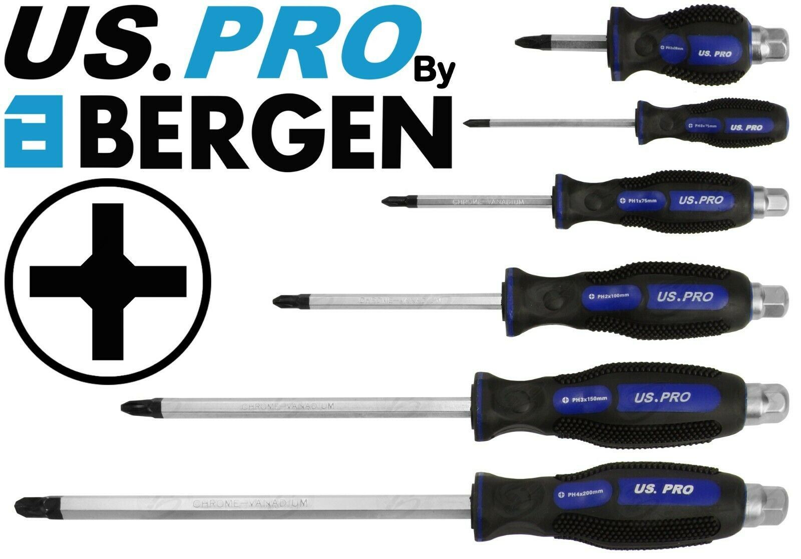 US PRO 12PCS MAGNETIC GO THROUGH SCREWDRIVER SET ( SLOTTED - PHILLIPS )