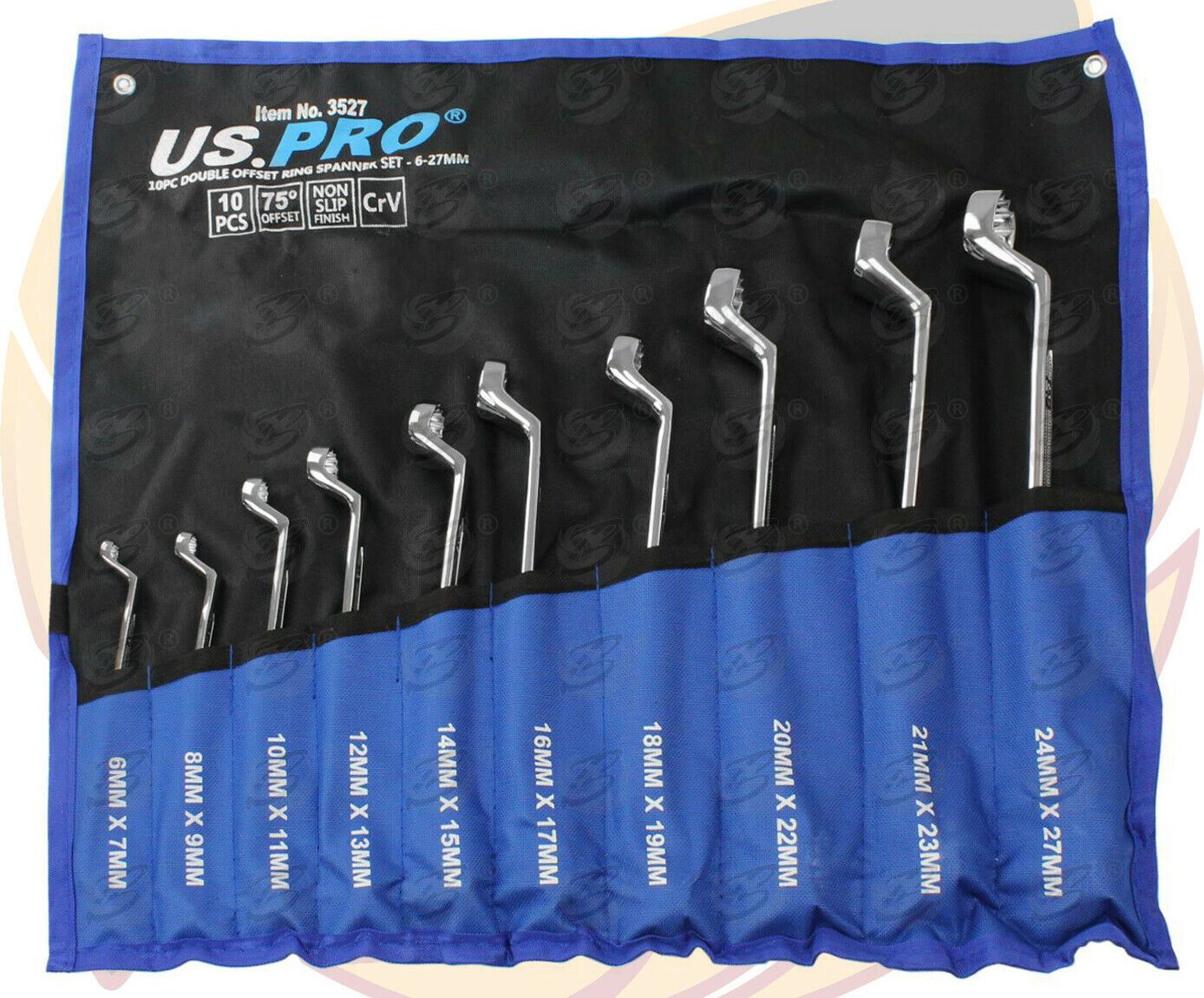 US PRO 10PCS OFFSET DOUBLE RING 12 POINT SPANNER 6MM - 27MM