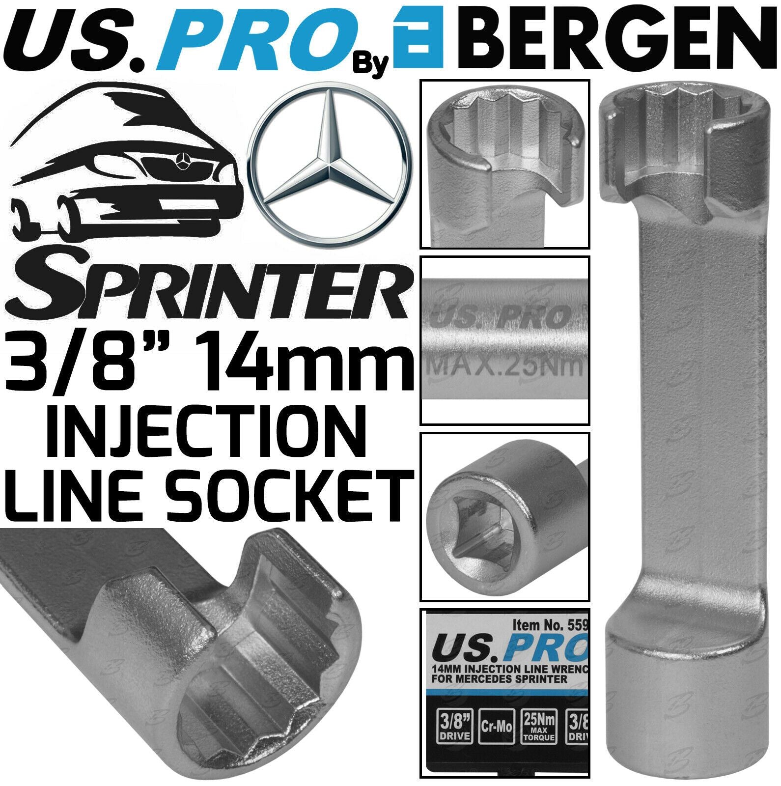 US PRO 3/8" DRIVE 14MM 12 POINT INJECTION LINE SOCKET ( MERCEDES SPRINTER