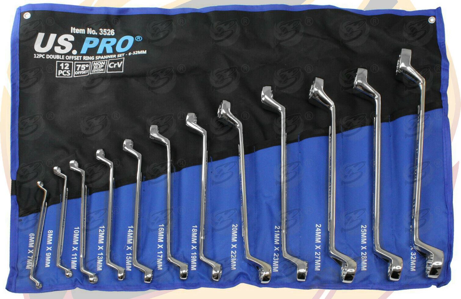 US PRO 12PCS OFFSET DOUBLE RING 12 POINT SPANNER 6MM - 32MM