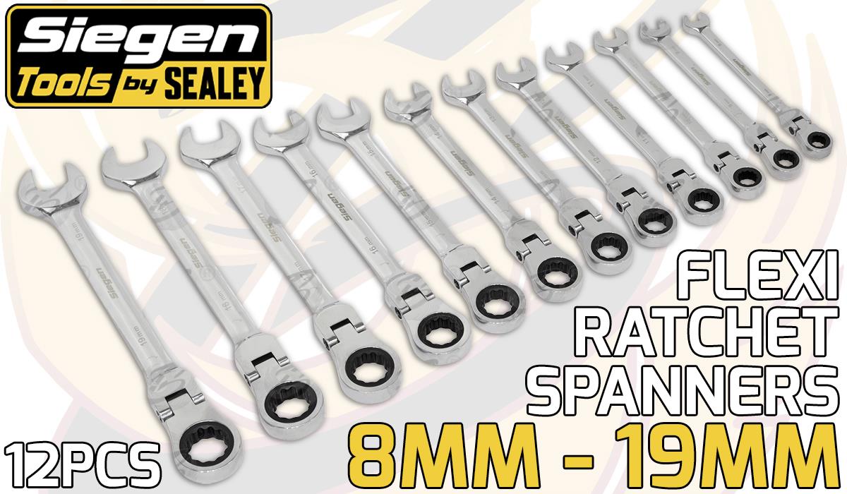 SIEGEN 12PCS COMBINATION FLEXIBLE RATCHET SPANNER SET 8MM - 19MM