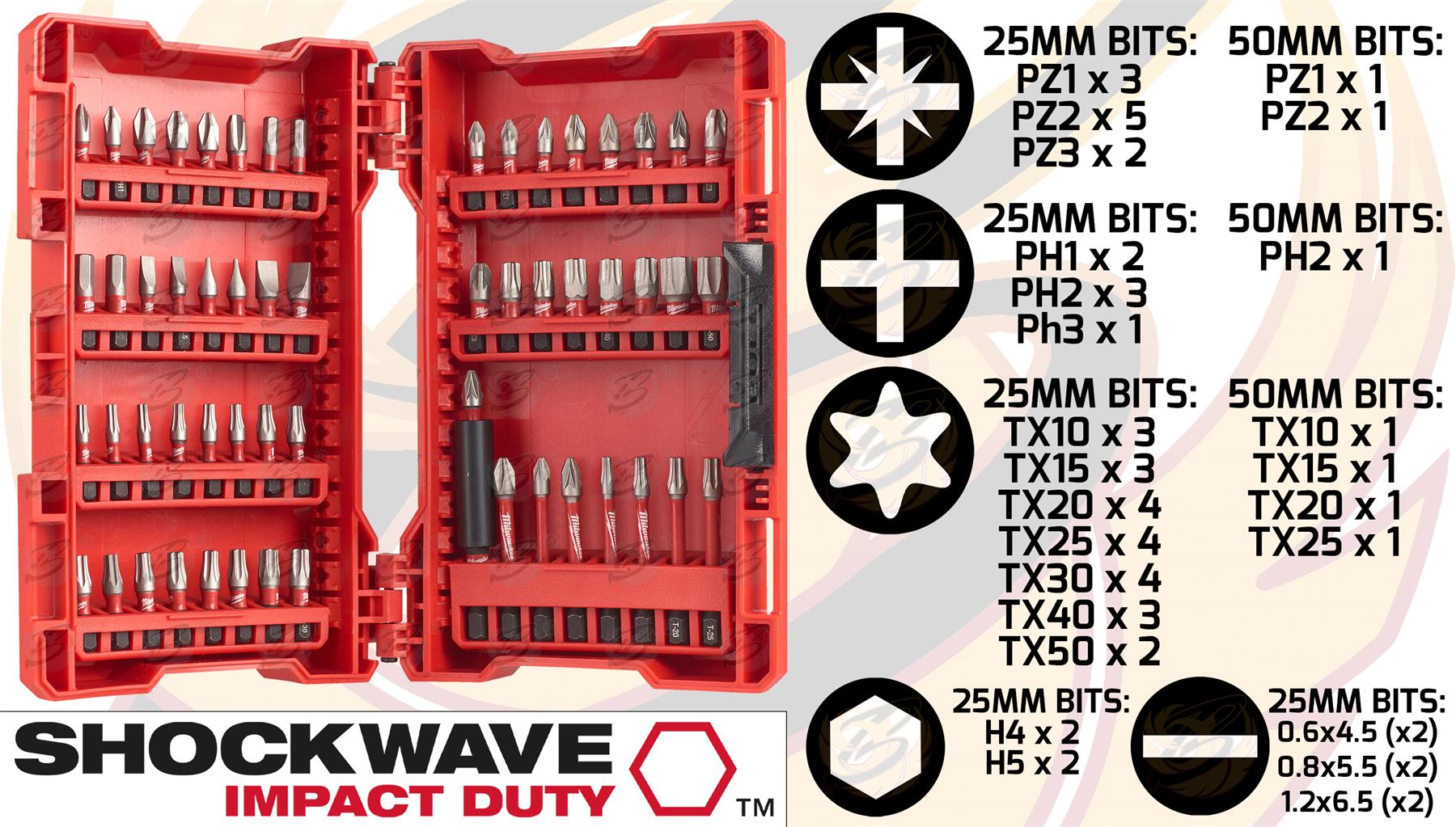 MILWAUKEE 57PCS IMPACT DRILL / DRIVER BIT SET ( SHOCKWAVE IMPACT DUTY )