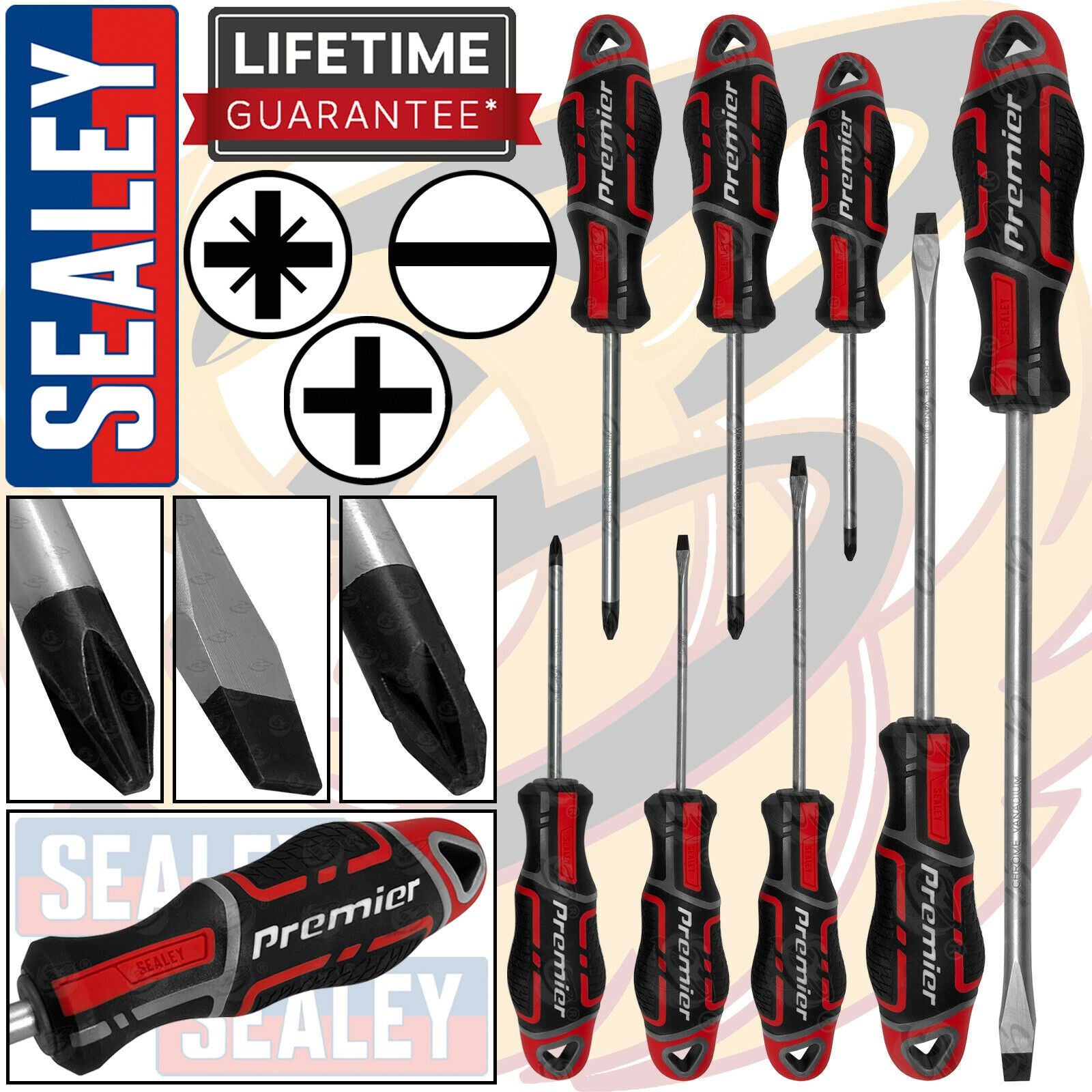SEALEY 8PCS MAGNETIC SCREWDRIVER SET ( SLOTTED - PHILLIPS - POZIRDRIVE )