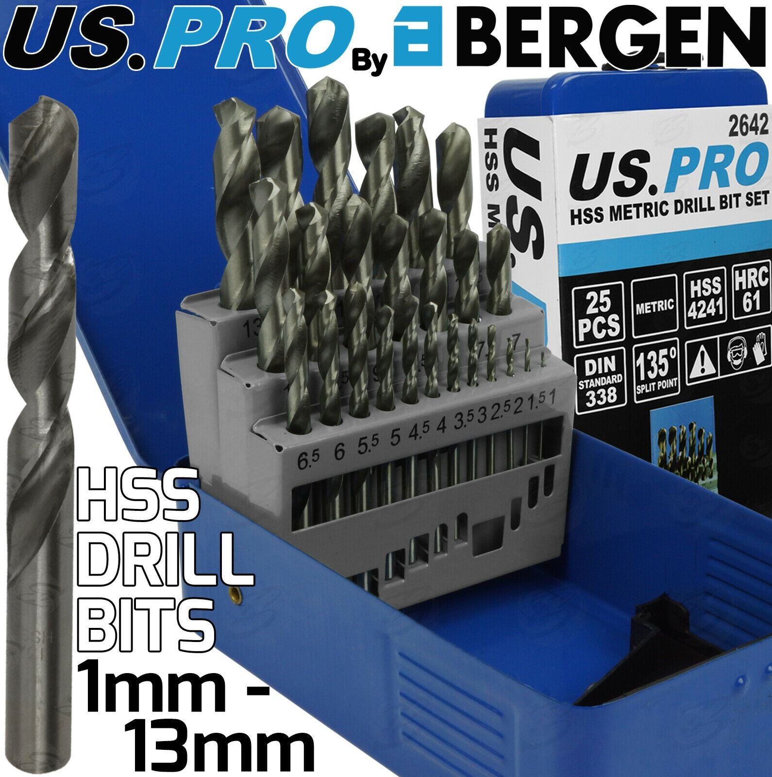 US PRO 25PCS HSS METAL DRILL BITS 1MM - 13MM