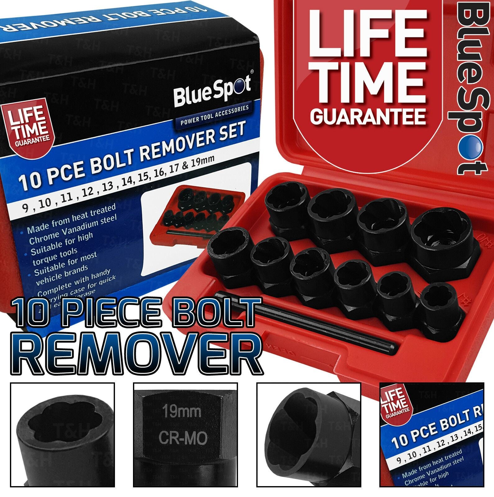 BLUESPOT 10PCS 3/8" DRIVE IMPACT TWIST SOCKETS 9MM - 19MM