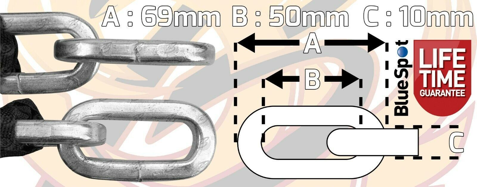 BLUESPOT 6FT LONG 10MM LINKS SECURITY CHAIN