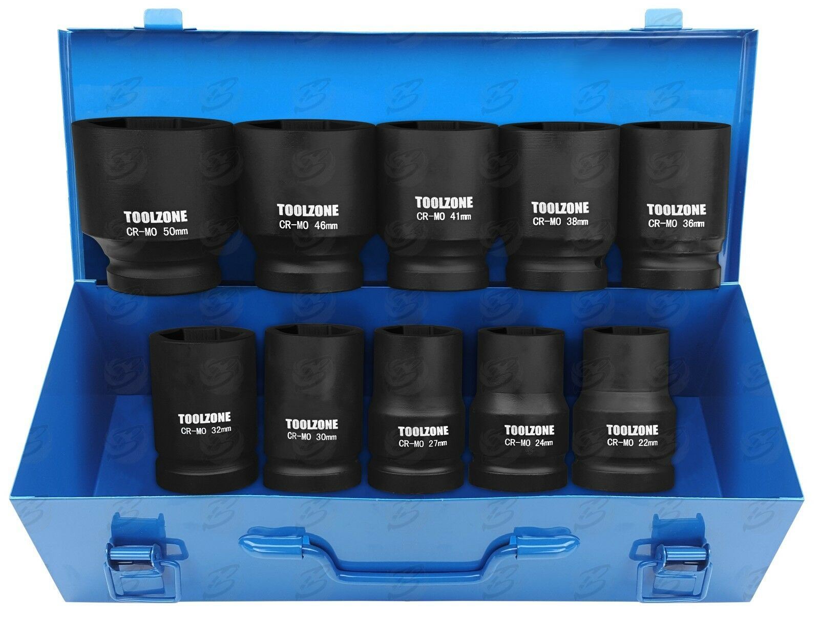 TOOLZONE 10PCS 1" DRIVE 6 POINT DEEP IMPACT SOCKETS 22MM - 50MM