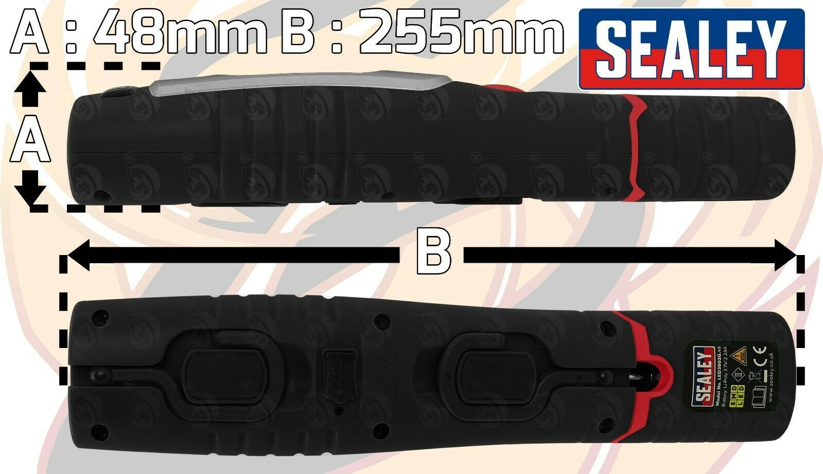 SEALEY RECHARGEABLE SMD LED LI - ION WORK LIGHT ( BLACK )