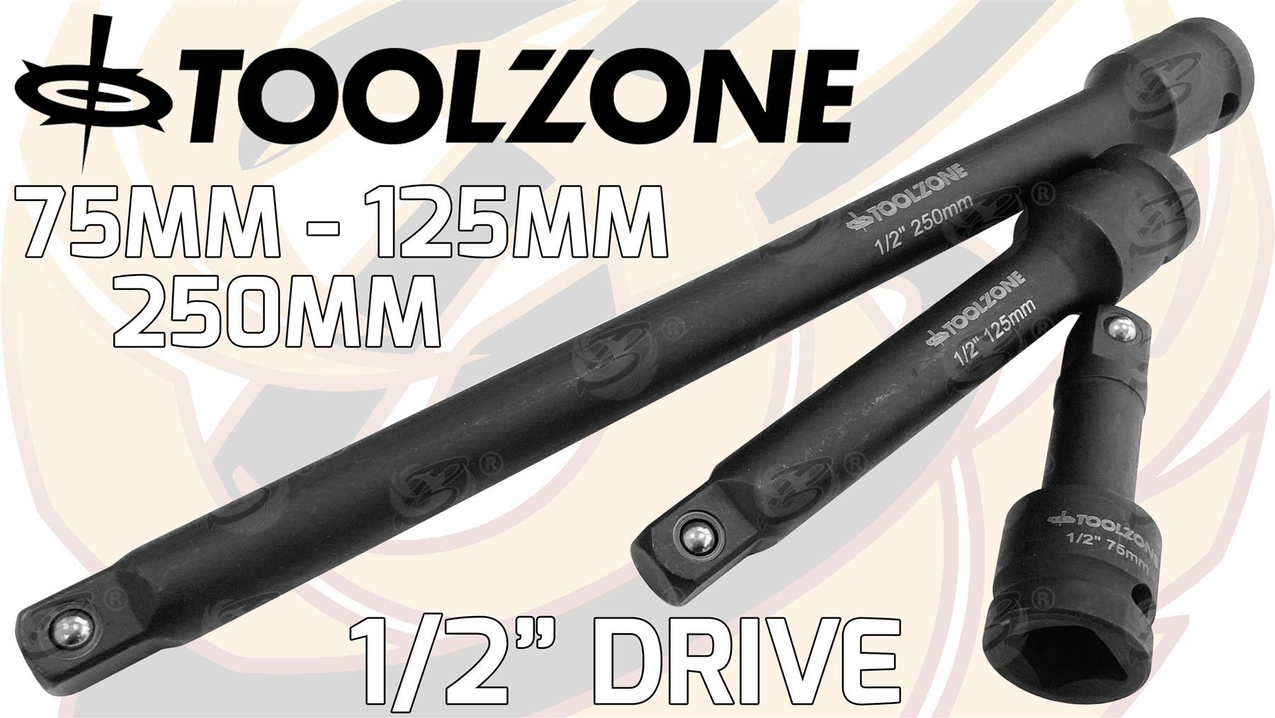 TOOLZONE 19PCS 1/2" DRIVE 6 POINT DEEP IMPACT SOCKETS & EXTENSIONS 10MM - 32MM