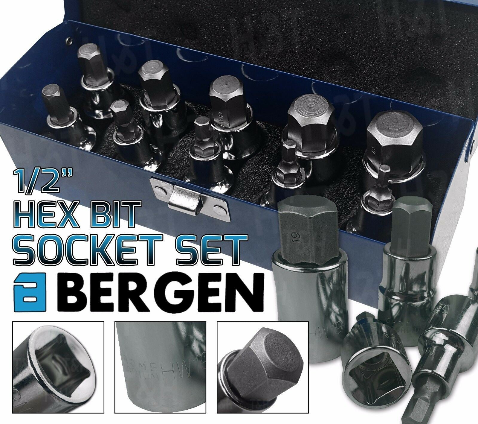 US PRO 10PCS 1/2" DRIVE HEX BIT SOCKETS H4 - H19