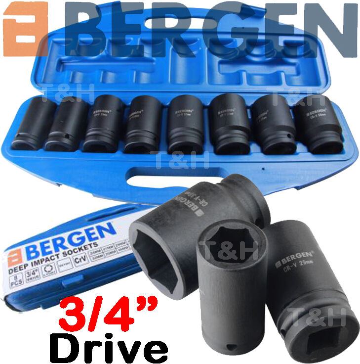 US PRO 8PCS 3/4" DRIVE 6 POINT DEEP IMPACT SOCKETS 24MM - 38MM