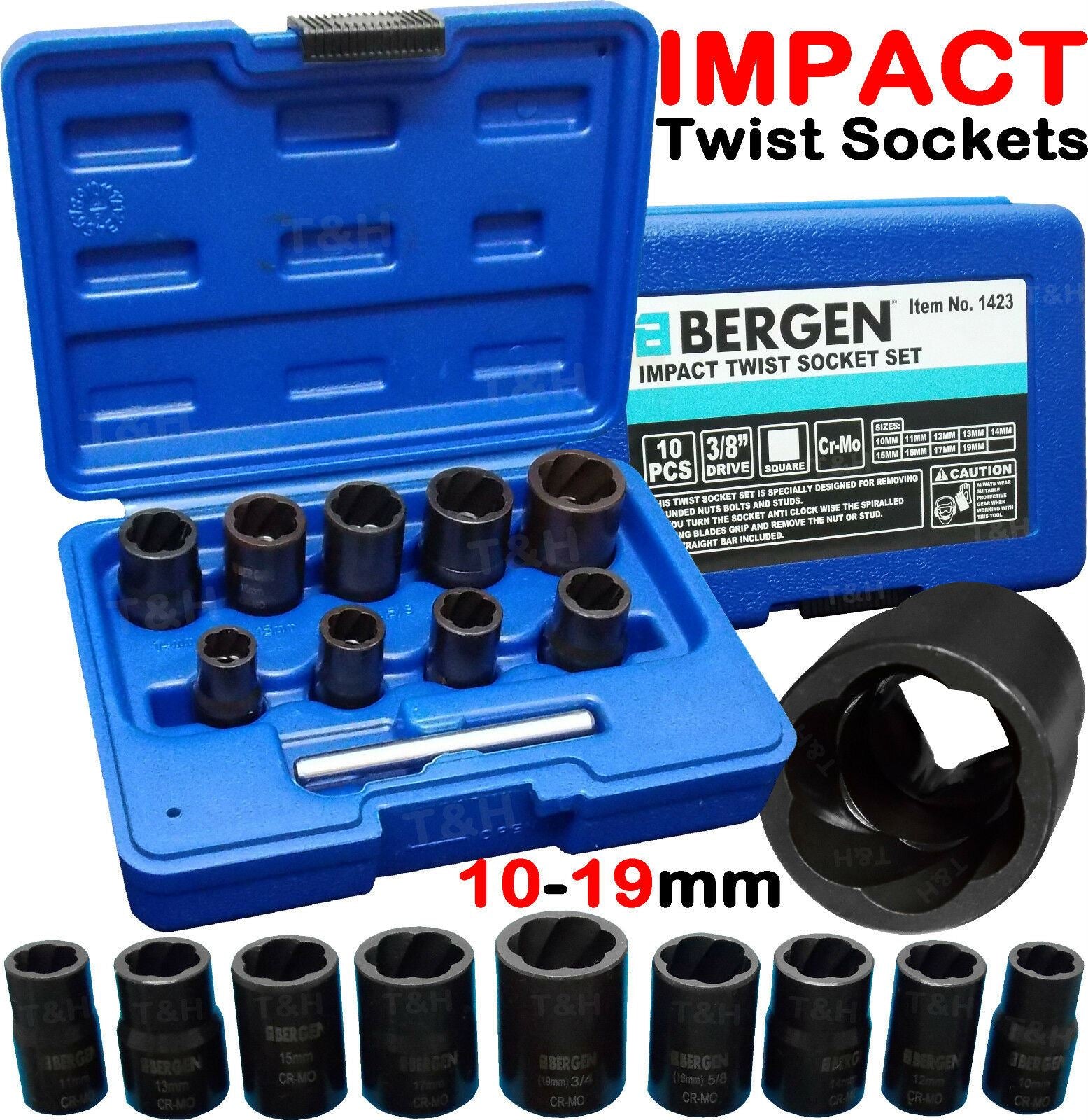US PRO 10PCS 3/8" DRIVE IMPACT TWIST SOCKETS 10MM - 19MM