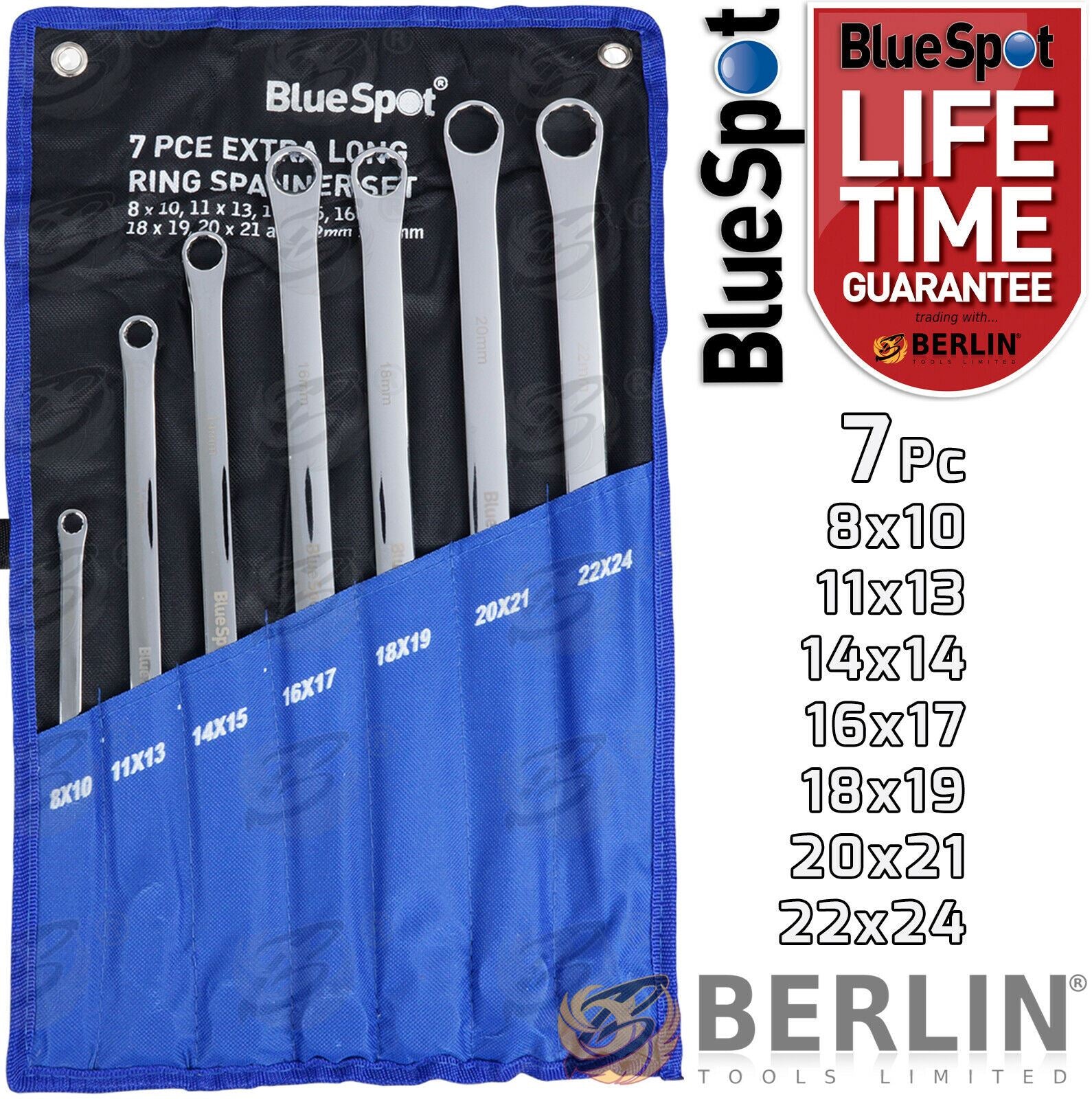BLUESPOT 7PCS EXTRA LONG AVIATIONS SPANNERS 8MM - 24MM