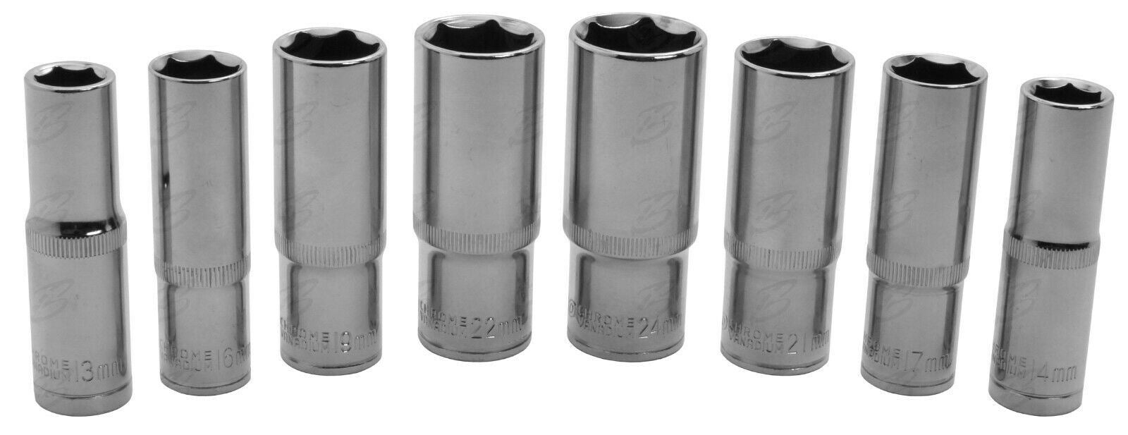 US PRO 8PCS 1/2" DRIVE 6 POINT DEEP SOCKETS 13MM - 24MM