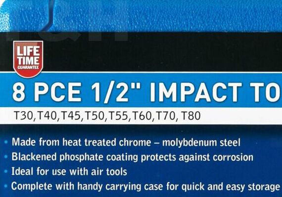 BLUESPOT 8PCS 1/2" DRIVE IMPACT TORX BIT SOCKETS T30 - T0