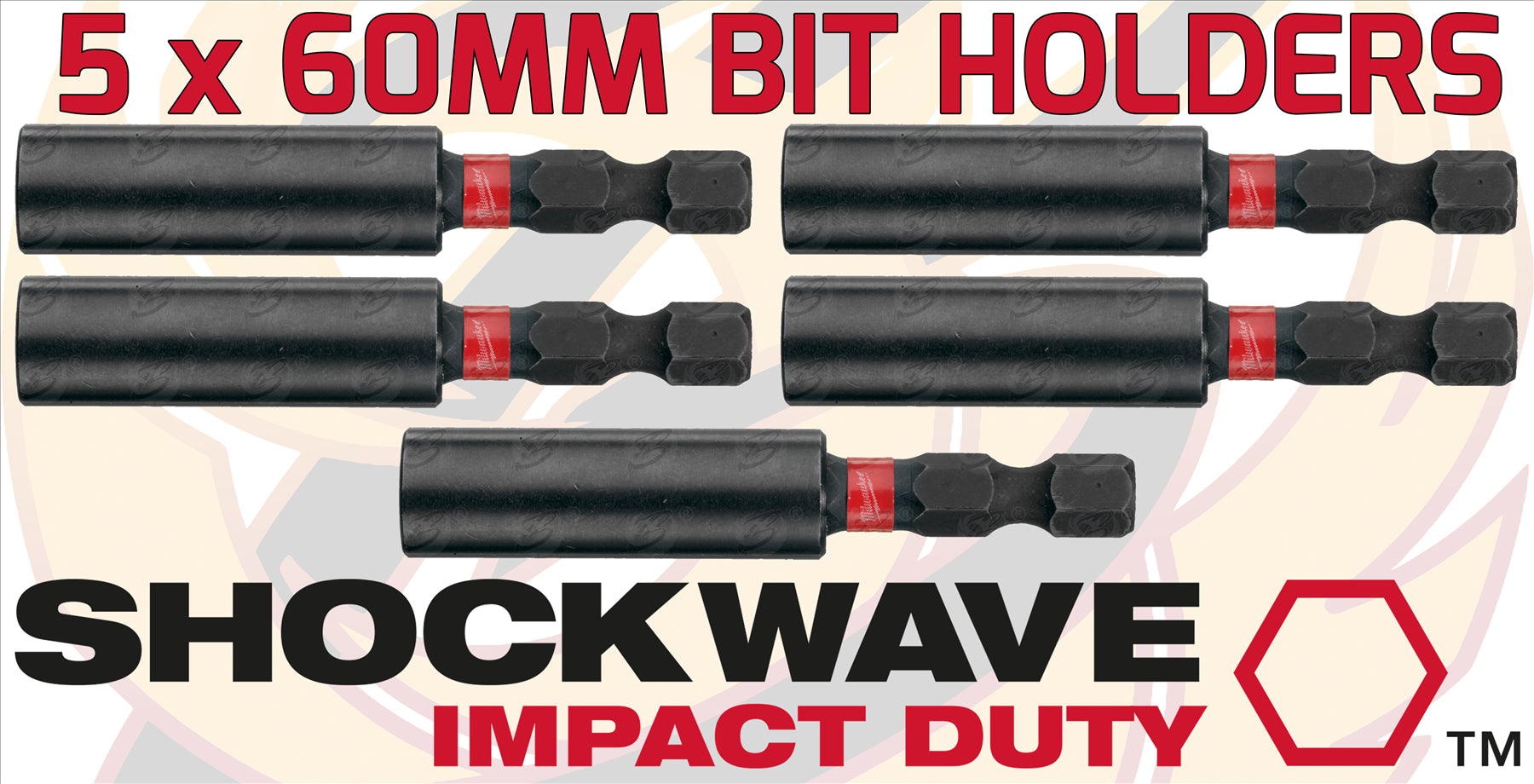 MILWAUKEE 60MM MAGNETIC BIT HOLDER ( SHOCKWAVE IMPACT DUTY ) ( X 5 )
