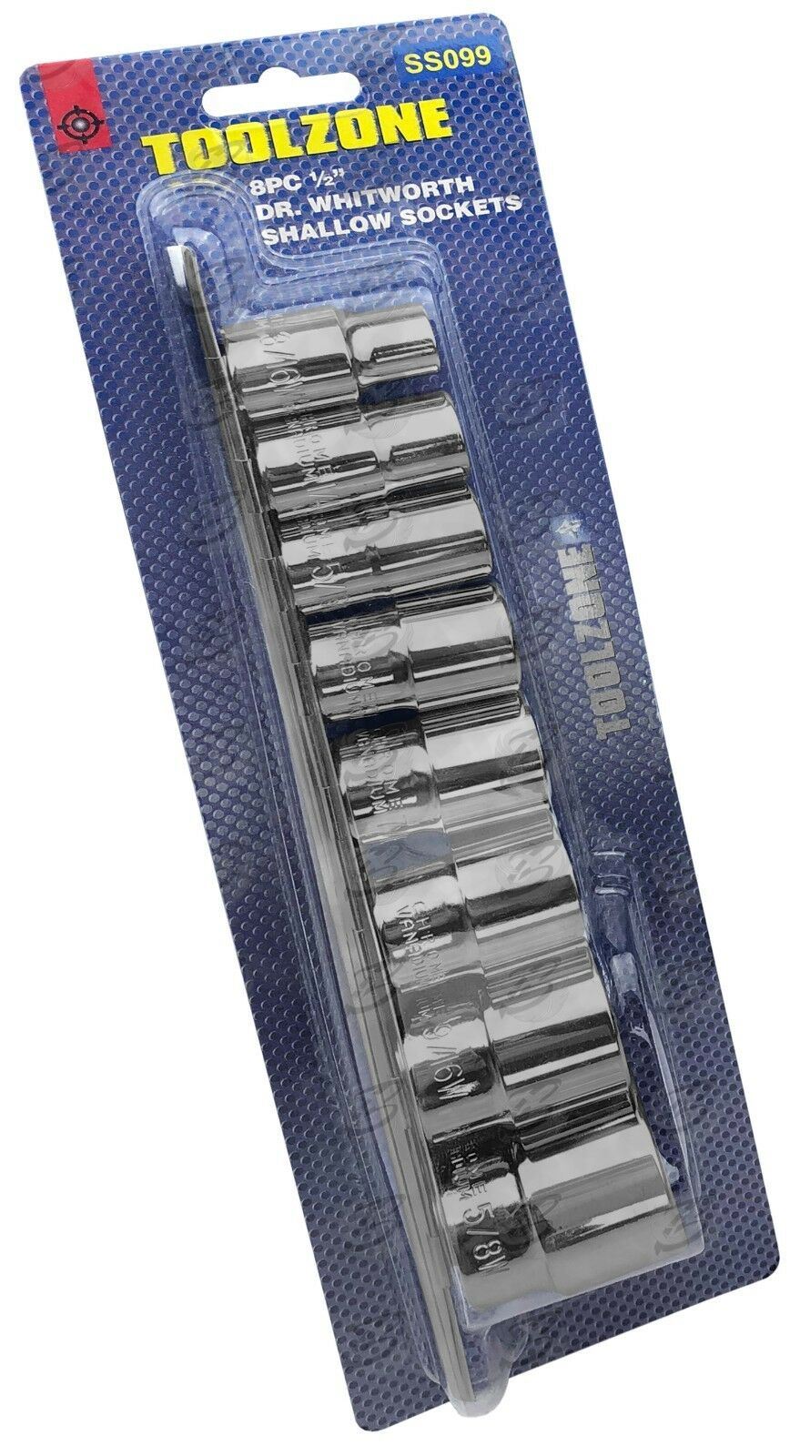 TOOLZONE 8PCS 1/2" DRIVE 12 POINT WHITWORTH SHALLOW SOCKETS