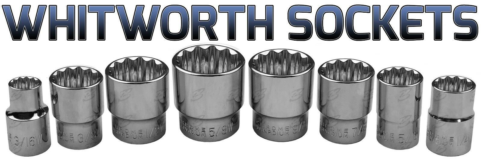 TOOLZONE 8PCS 1/2" DRIVE 12 POINT WHITWORTH SHALLOW SOCKETS