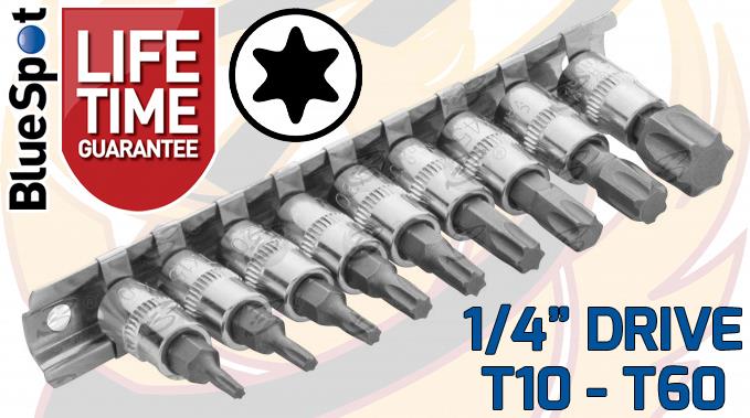 BLUESPOT 9PCS 1/4" DRIVE TORX BIT SOCKETS T10 - T60