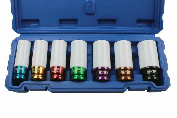 US PRO 1/2" DRIVE 24" LONG BREAKER BAR & 7PCS 6 POINT ALLOY WHEEL NUT SOCKETS 17MM - 27MM