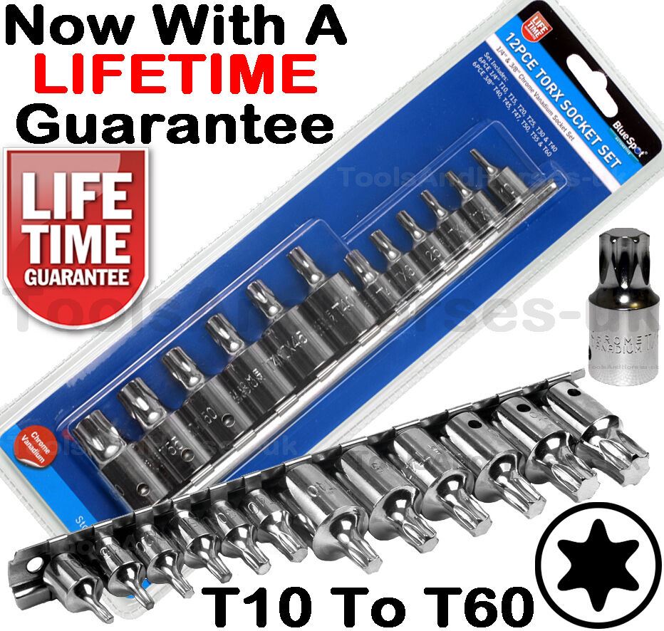 BLUESPOT 12PCS 1/4" & 3/8" DRIVE TORX BIT SOCKETS 10 - T60