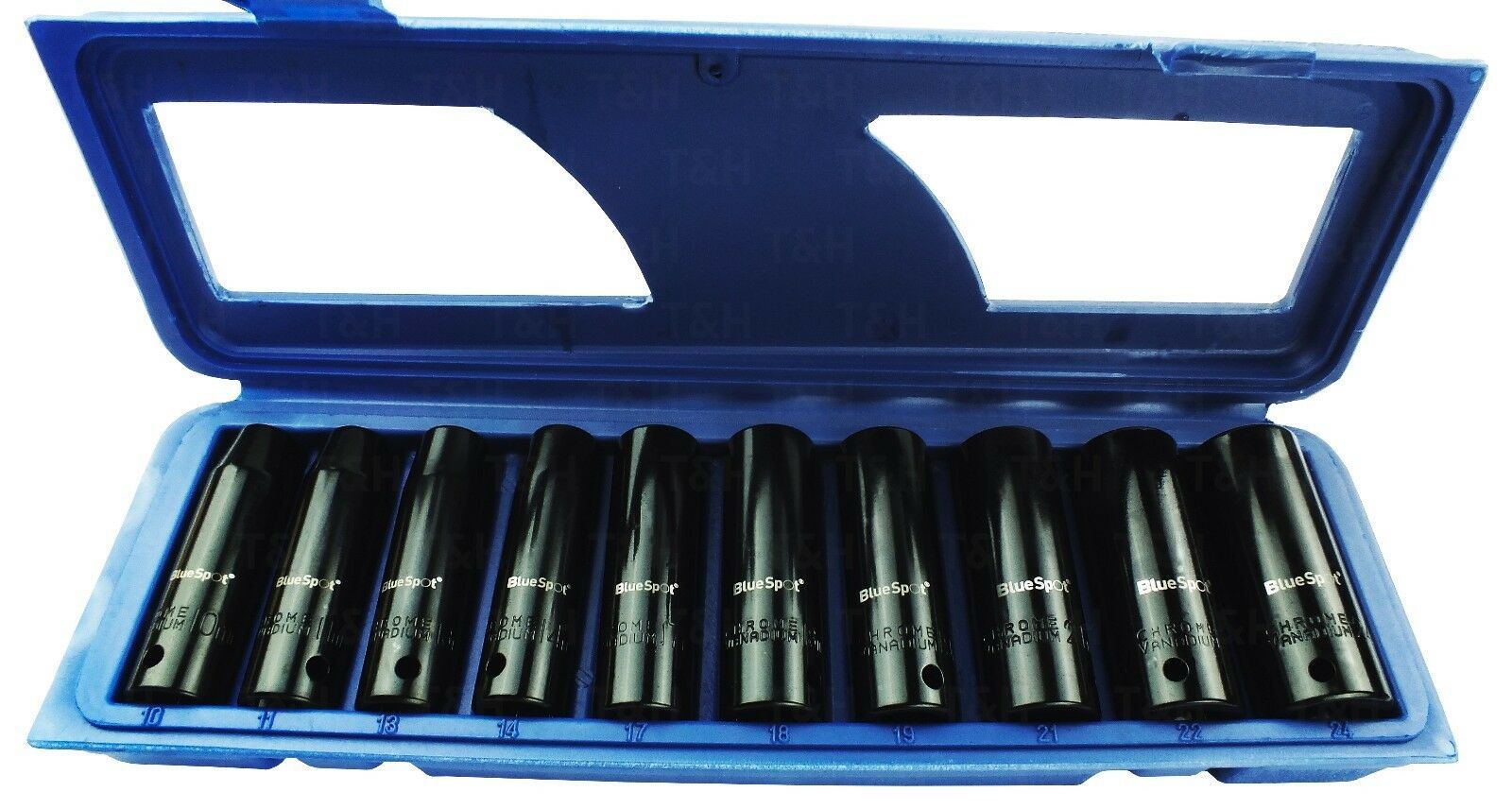 BLUESPOT 10PCS 1/2" DRIVE 6 POINT DEEP IMPACT SOCKETS 10MM - 24MM