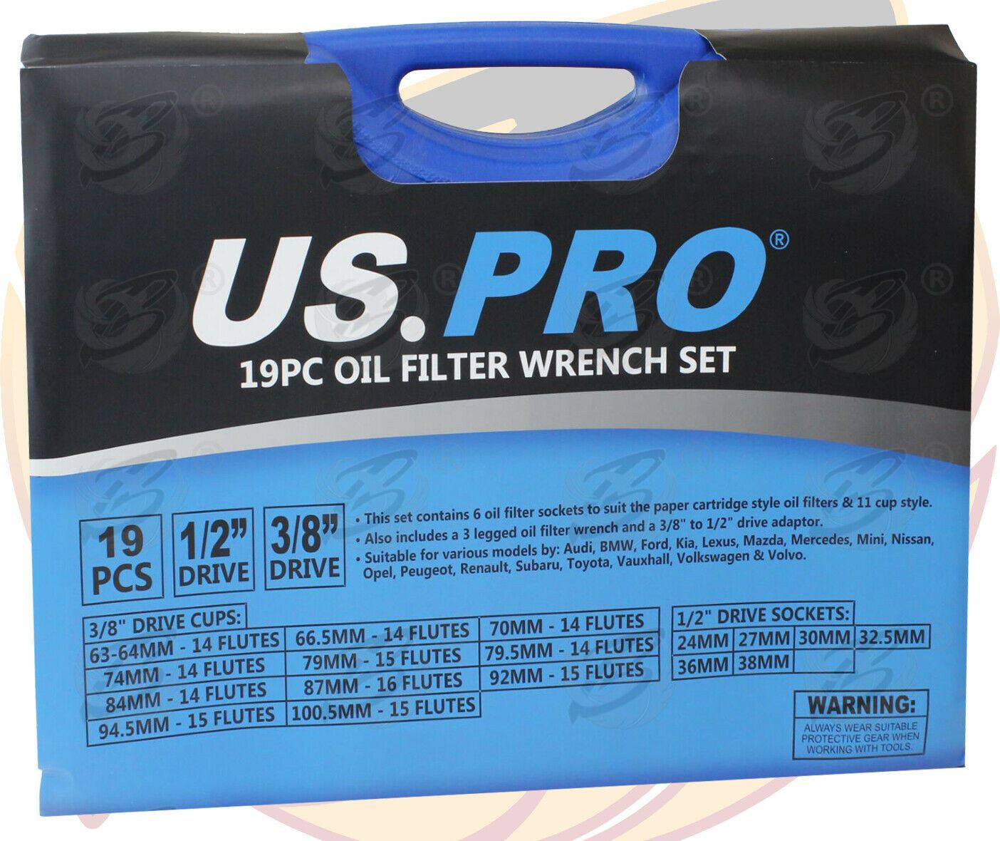 US PRO 19PCS 3/8" &1/2" DRIVE OIL FILTER CUP SET
