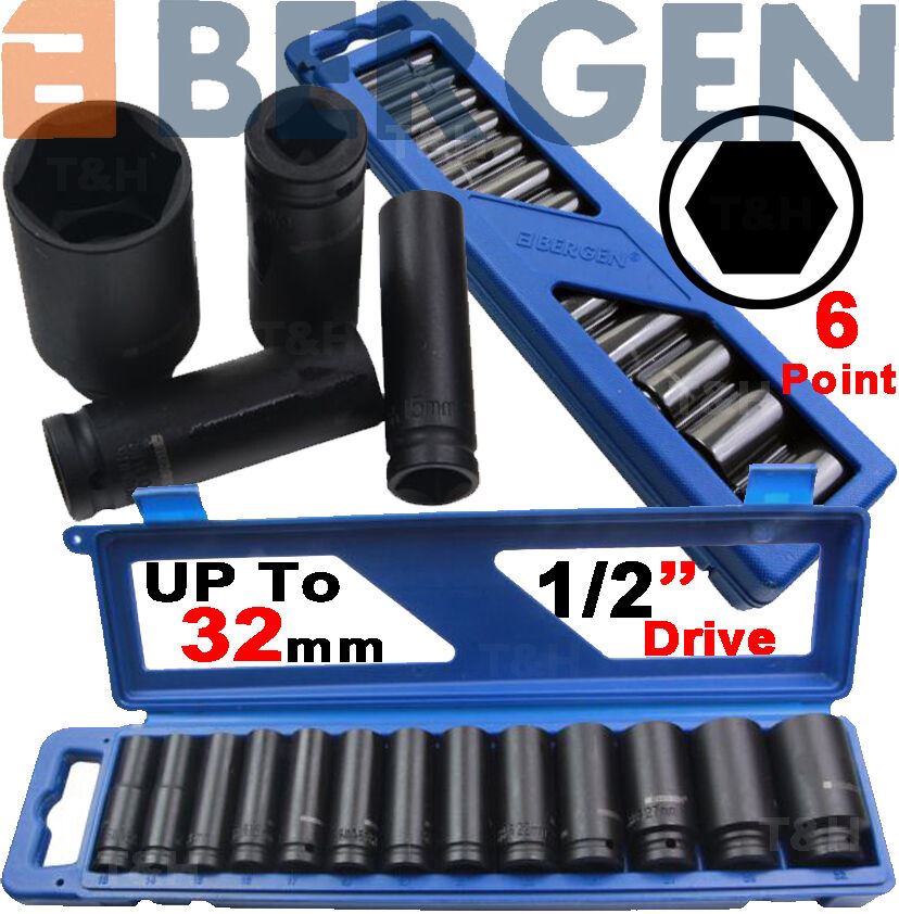 US PRO 13PCS 1/2" DRIVE 6 POINT DEEP IMPACT SOCKETS 13MM - 32MM
