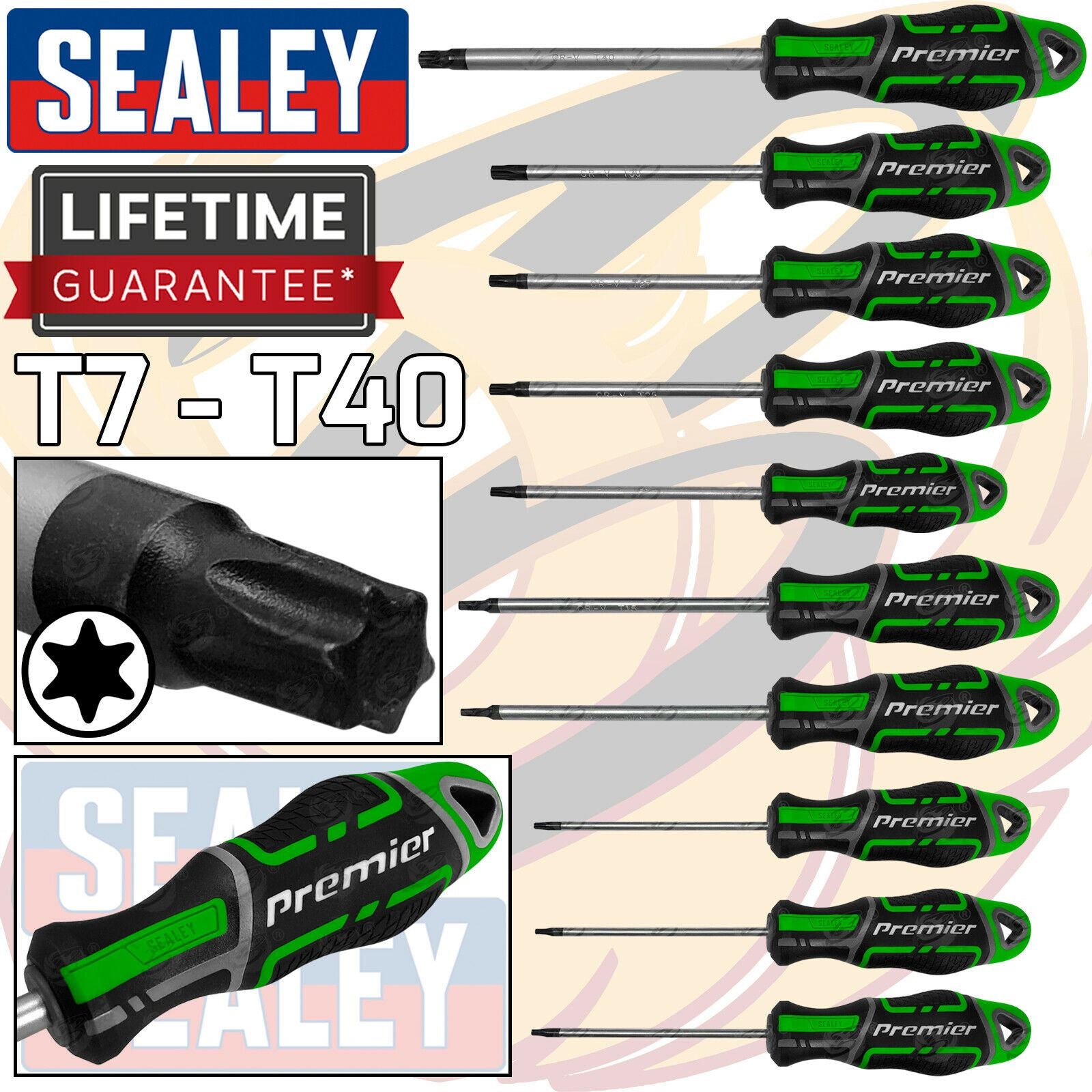 SEALEY 10PCS MAGNETIC TORX SCREWDRIVER SET T7 - T40 ( HI VIS )