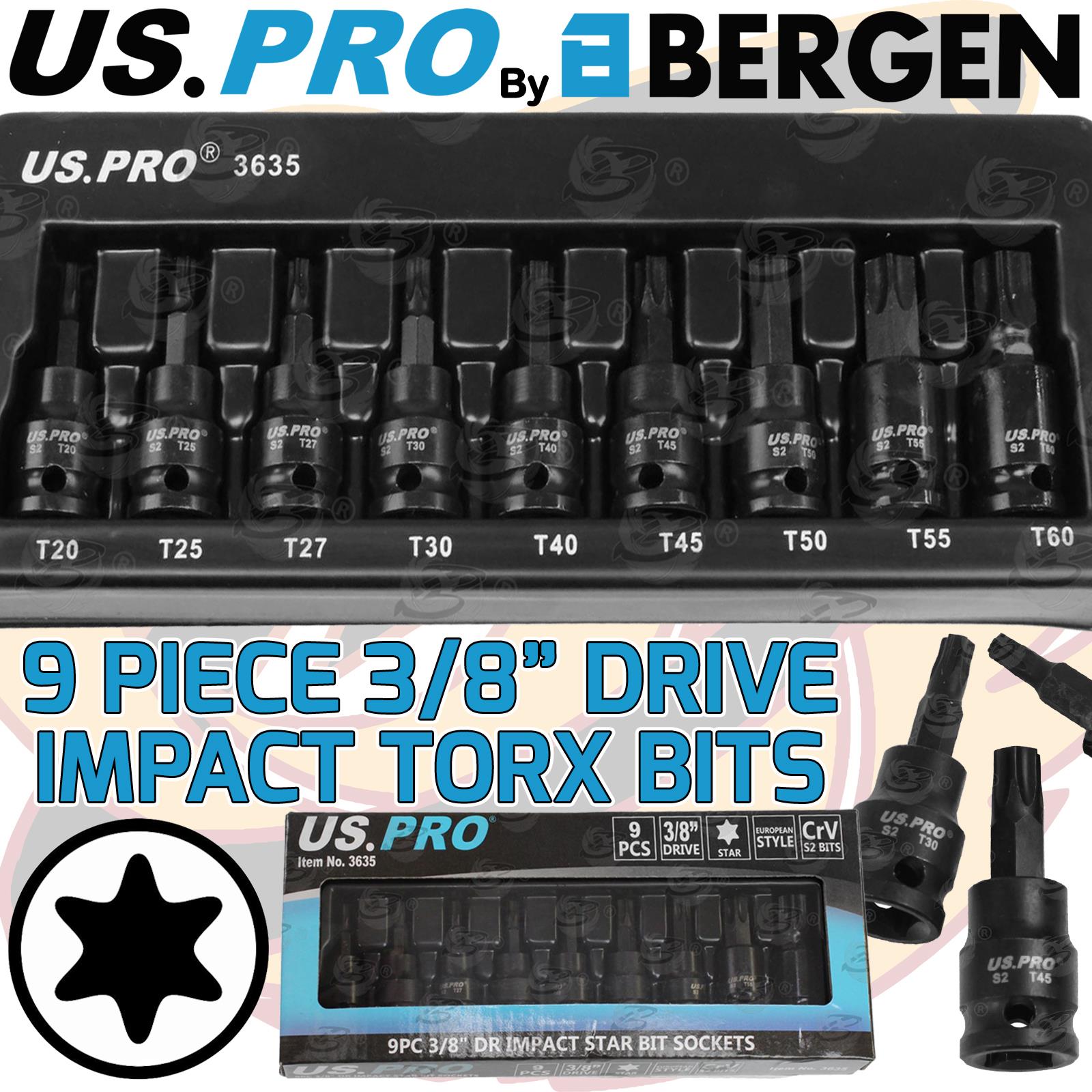 US PRO 9PCS 3/8" DRIVE IMPACT TORX BIT SOCKETS T20 - T60