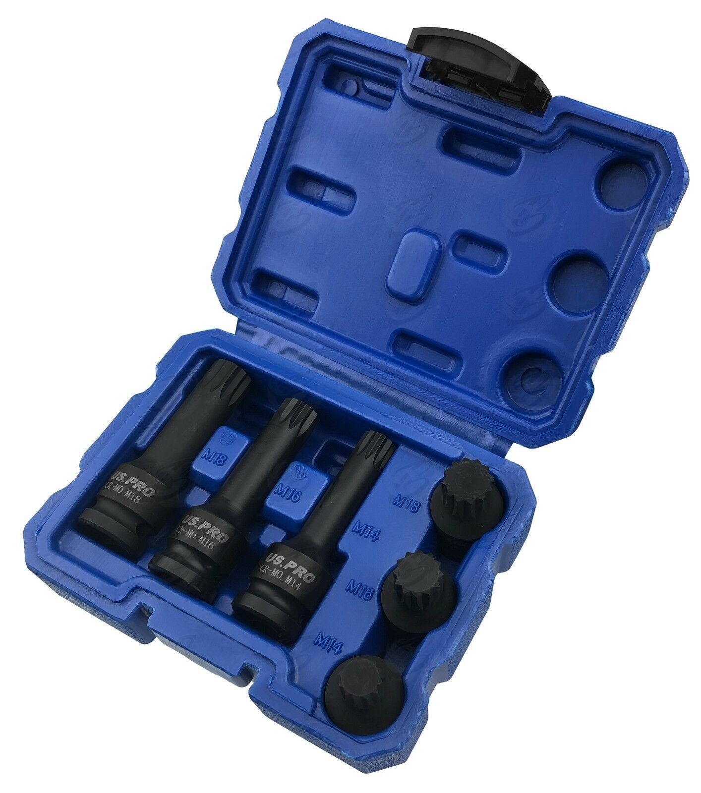 US PRO 6PCS 1/2" DRIVE IMPACT SPLINE BIT SOCKETS M14 - M18