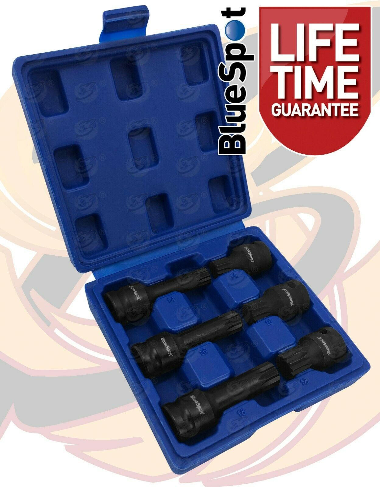 BLUESPOT 6PCS 1/2" DRIVE IMPACT SPLINE BIT SOCKETS M14 - M18