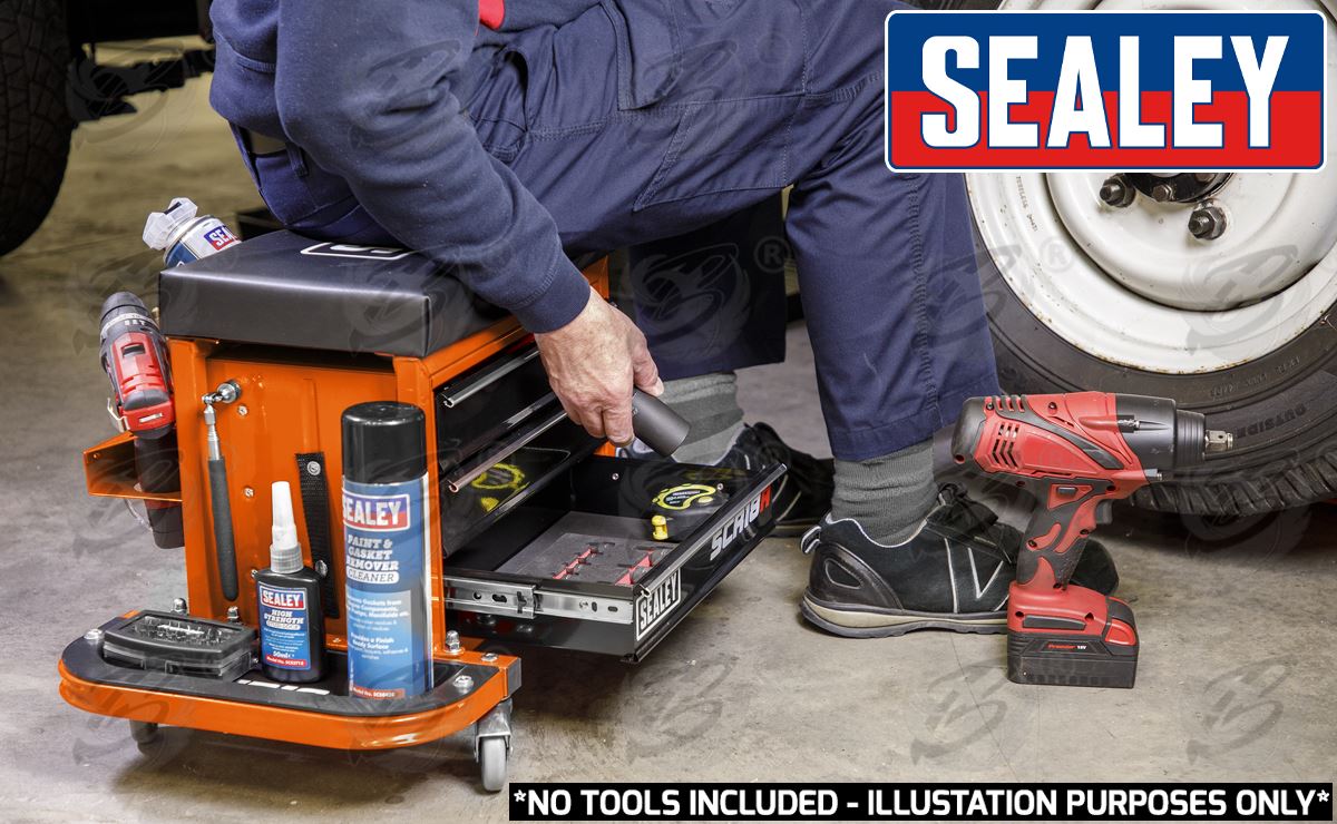 SEALEY MECHANIC STOOL / UTILTIY BOX ( ORANGE )