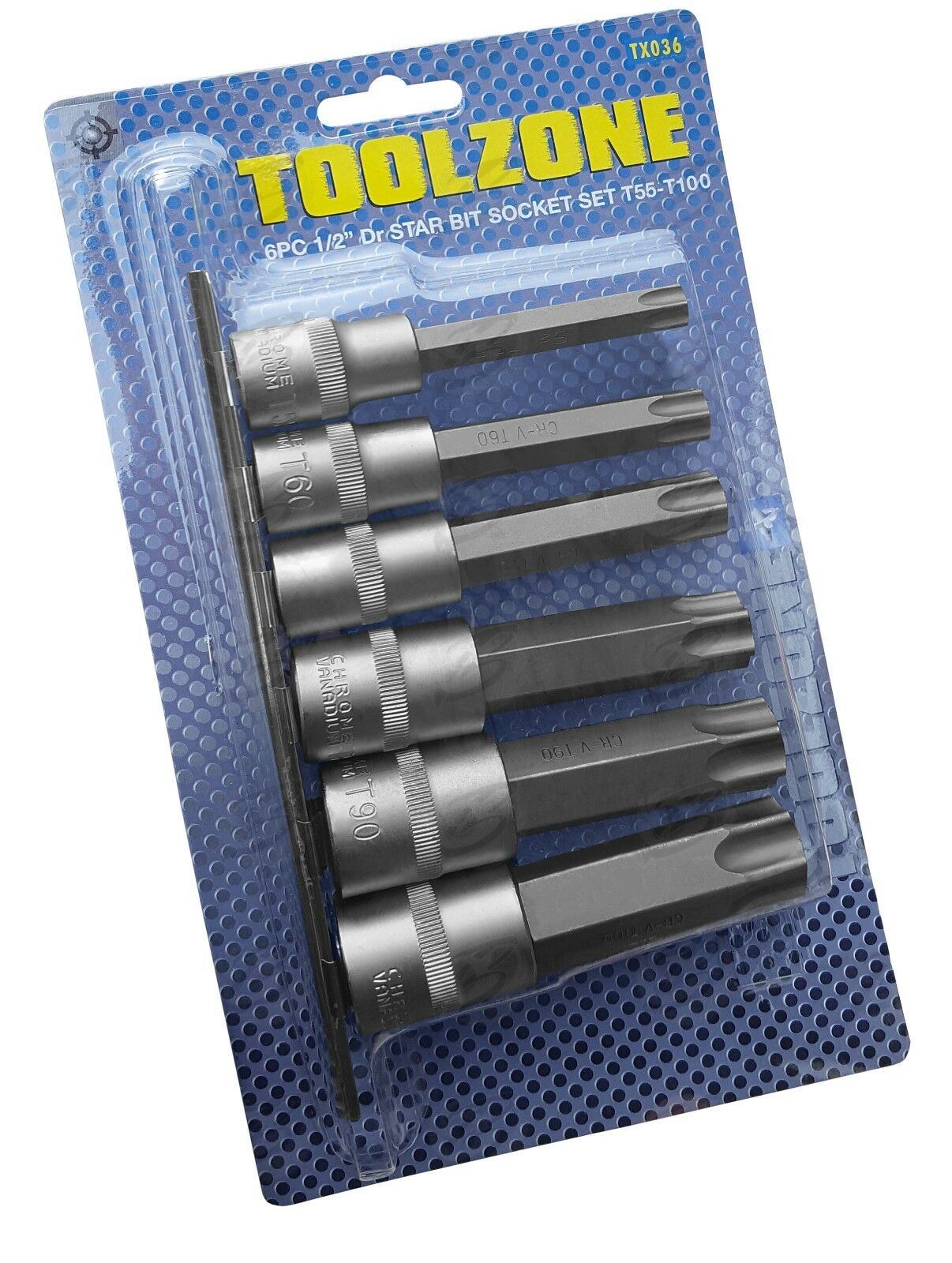 TOOLZONE 6PCS 1/2" DRIVE EXTRA LARGE TORX BIT SOCKETS T55 - T100