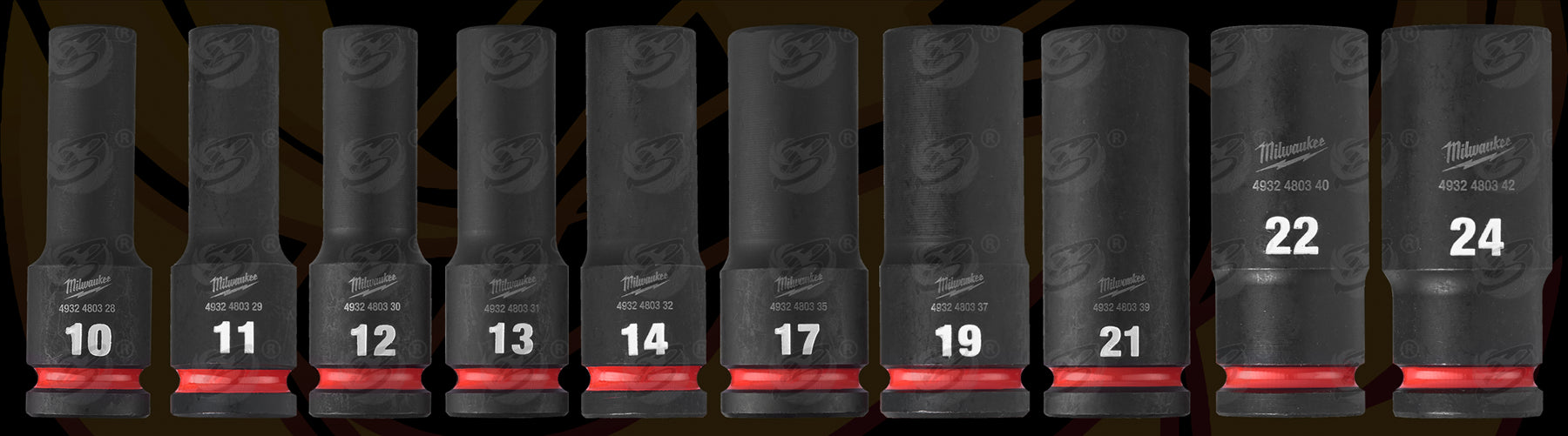 MILWAUKEE 10PCS 1/2" DRIVE 6 POINT DEEP IMPACT SOCKETS ( SHOCKWAVE IMPACT DUTY )