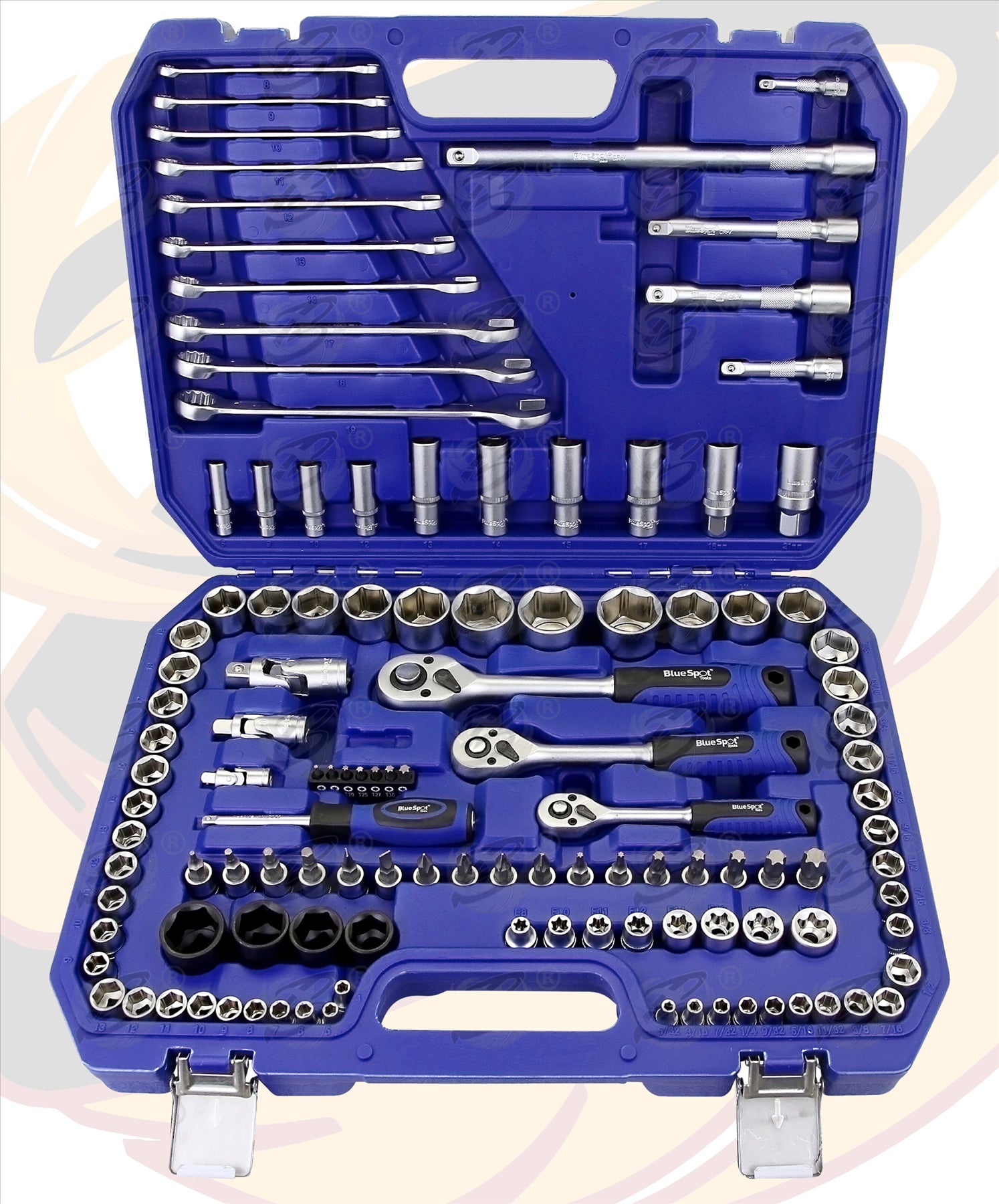 BLUESPOT 120PCS 1/4" & 3/8" & 1/2" DRIVE METRIC & SAE SOCKET & SPANNER SET ( 4MM - 32MM )