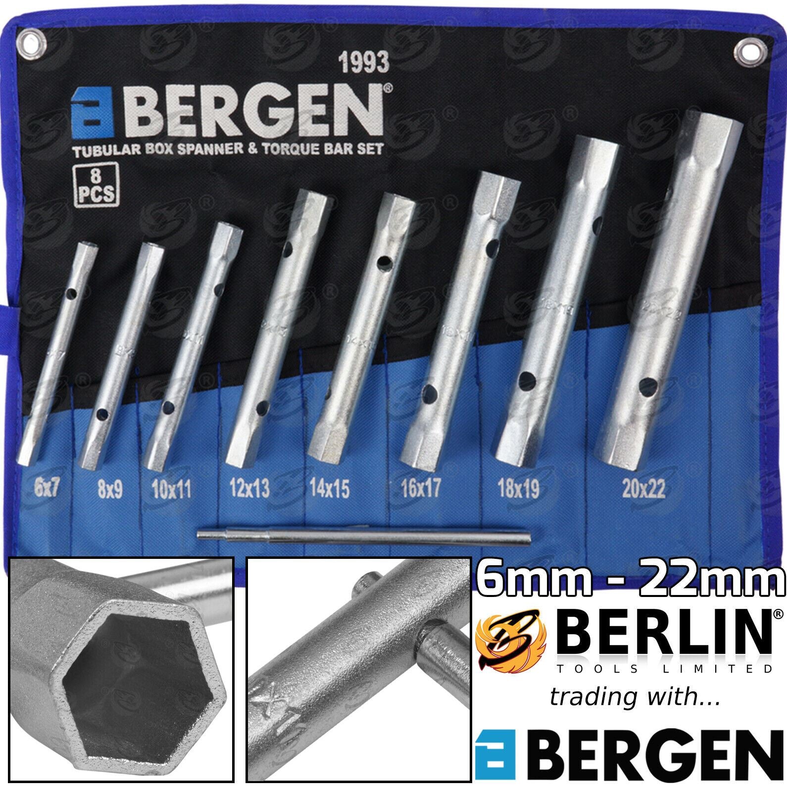 US PRO 8PCS TUBULAR BOX SPANNERS 6MM - 22MM