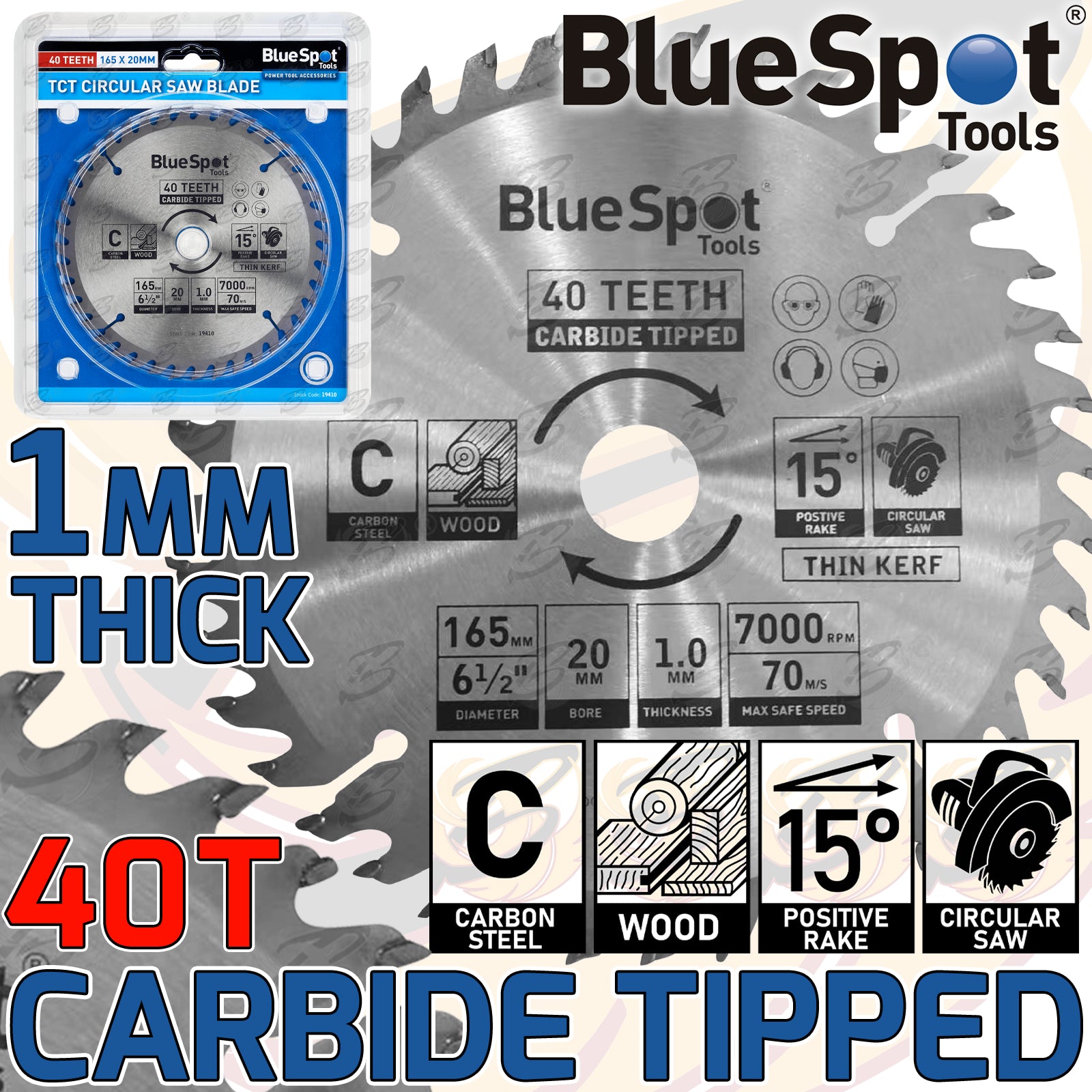 BLUESPOT CIRCULAR SAW BLADE 165MM x 20MM x 40T ( TCT BLADES )