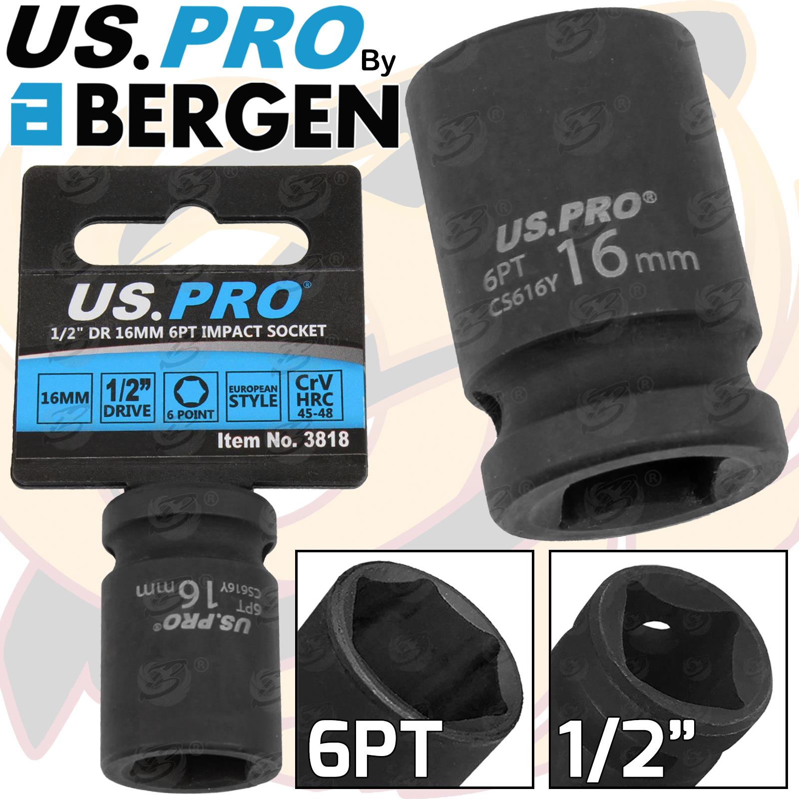 US PRO 16MM 1/2" DRIVE 6 POINT SHALLOW IMPACT SOCKET ( SINGLE )
