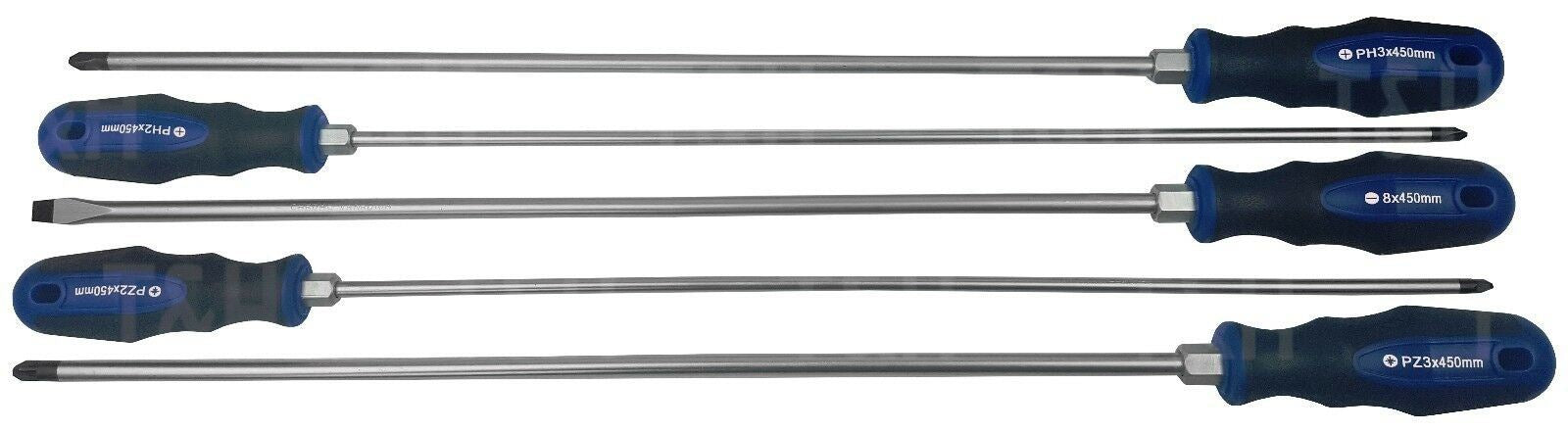 US PRO 5PCS EXTRA LONG MAGNETIC SCREWDRIVER SET ( SLOTTED - PHILLIPS - POZIDRIVE )