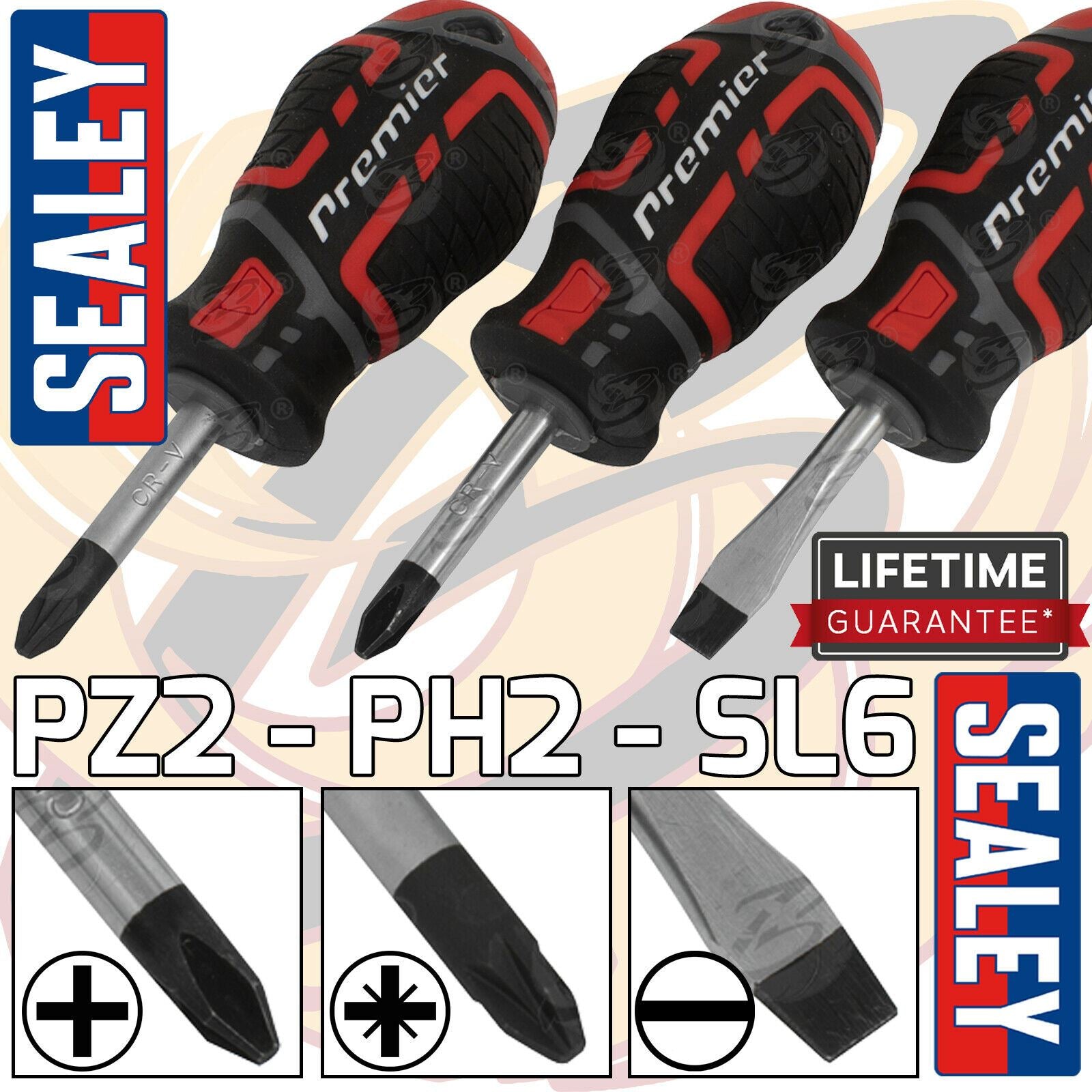 SEALEY 3PCS STUBBY MAGNETIC SCREWDRIVERS ( SLOTTED - PHILLIPS - POZIDRIVE )